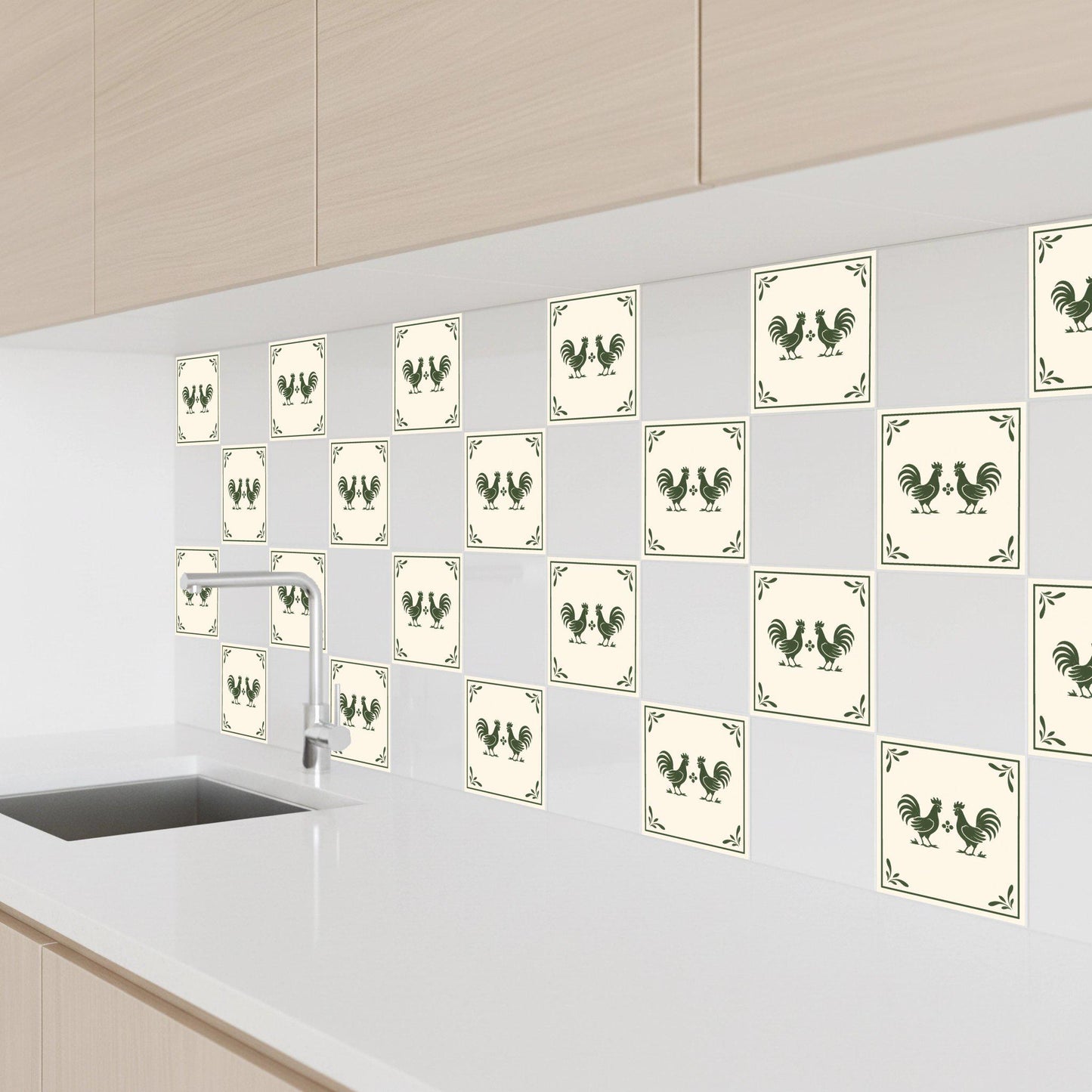 Ceramic Tile Rooster Folk — Classic Decorative Pattern