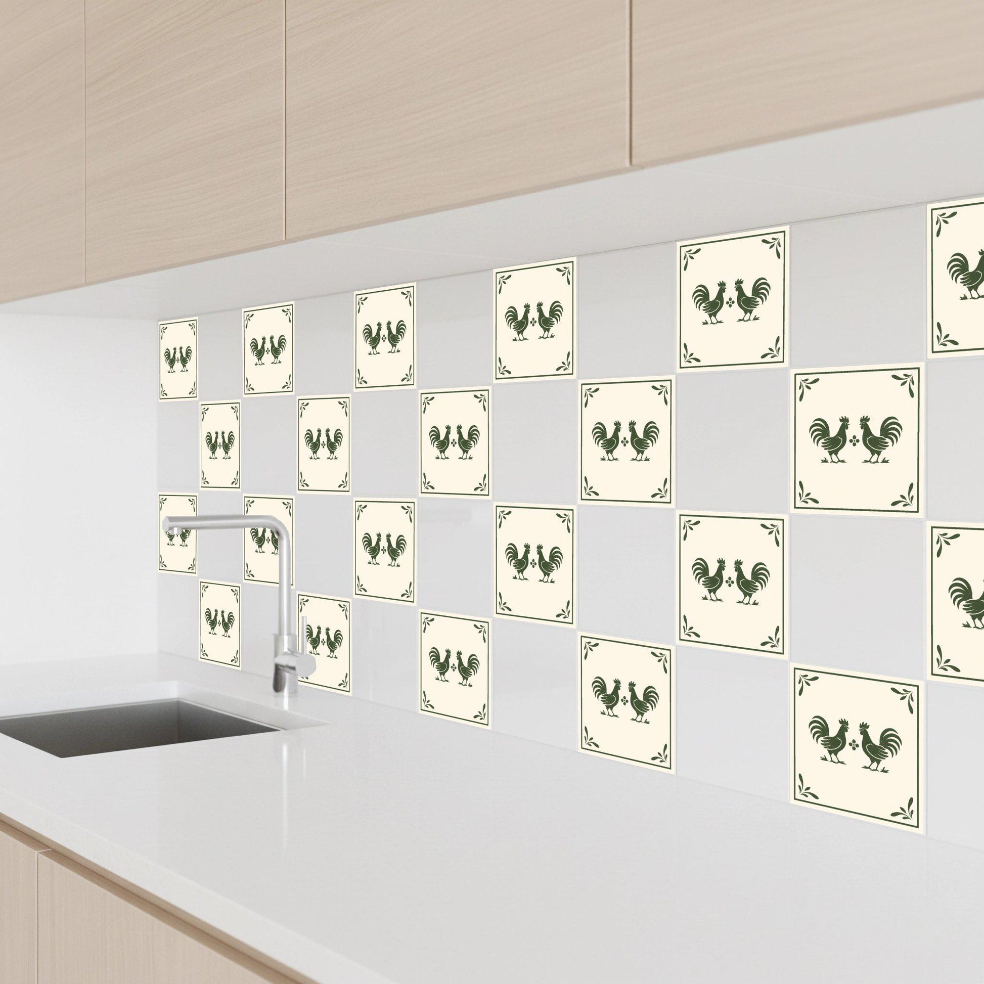 Ceramic Tile Rooster Folk — Classic Decorative Pattern