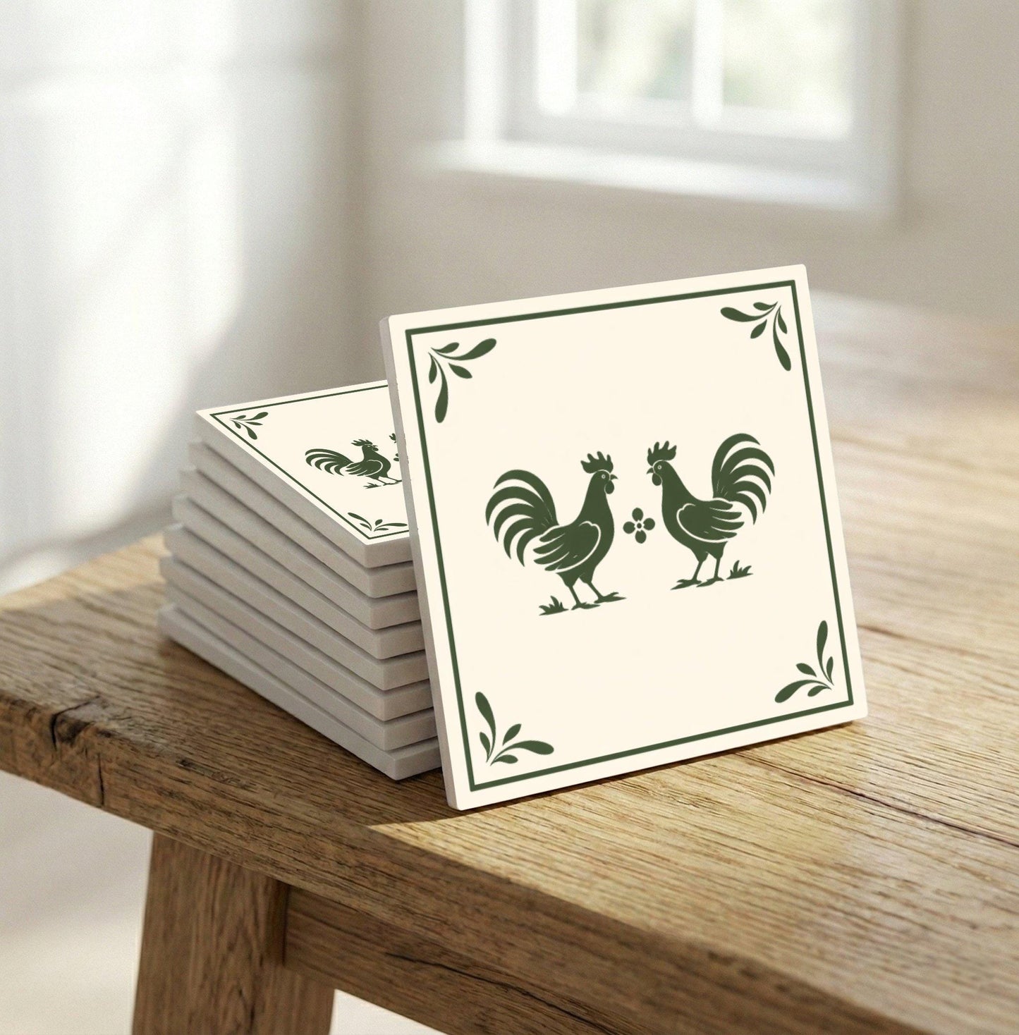 Ceramic Tile Rooster Folk — Classic Decorative Pattern