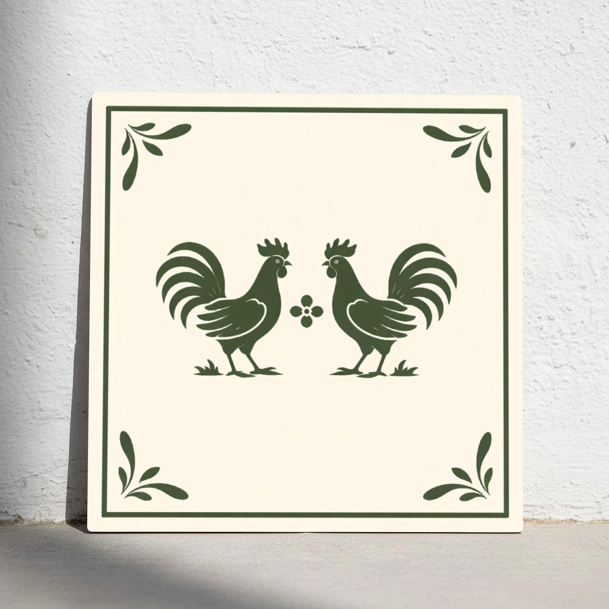 Ceramic Tile Rooster Folk — Classic Decorative Pattern