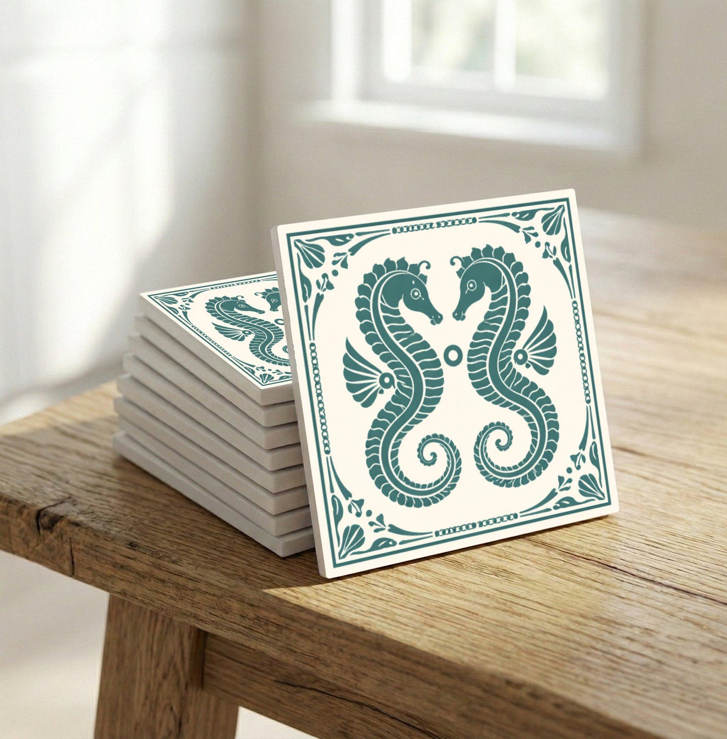 Seahorse Küsten · Keramik-Wandfliese — Mediterranes Küsten-Dekor