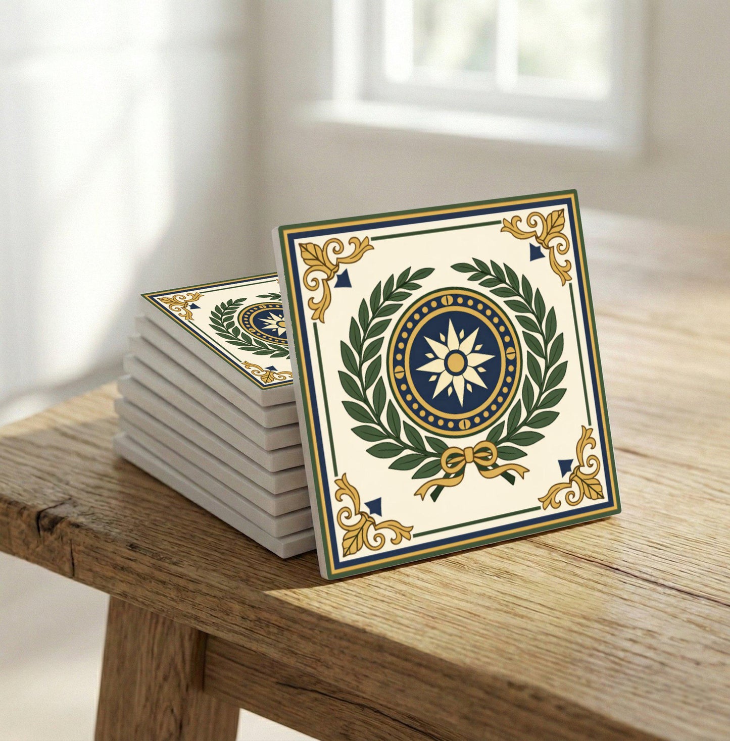 Azulejo-Fliese Florence, Italy Lorbeer Medaillon — Geometrisches Muster