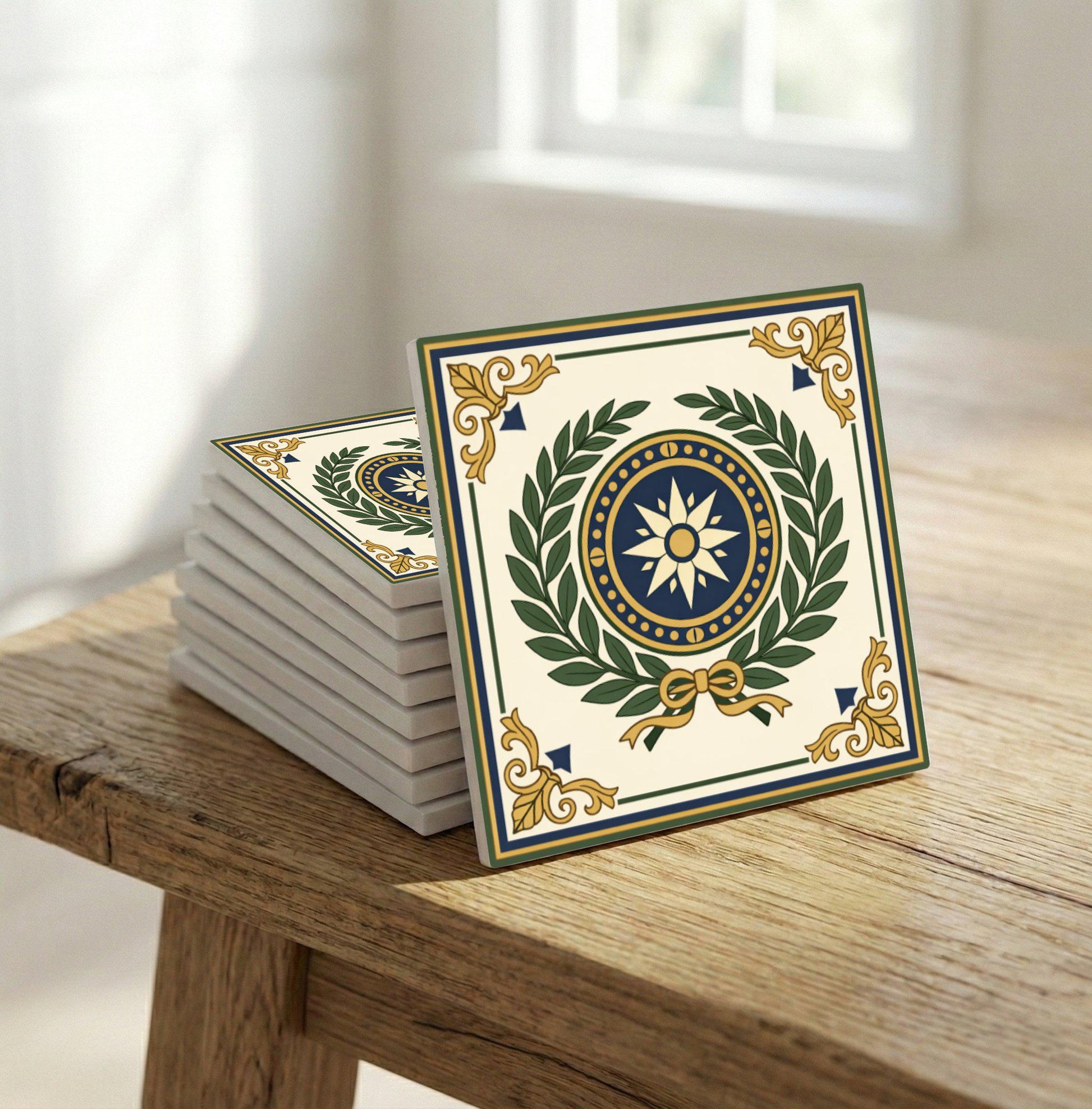 Azulejo-Fliese Florence, Italy Lorbeer Medaillon — Geometrisches Muster