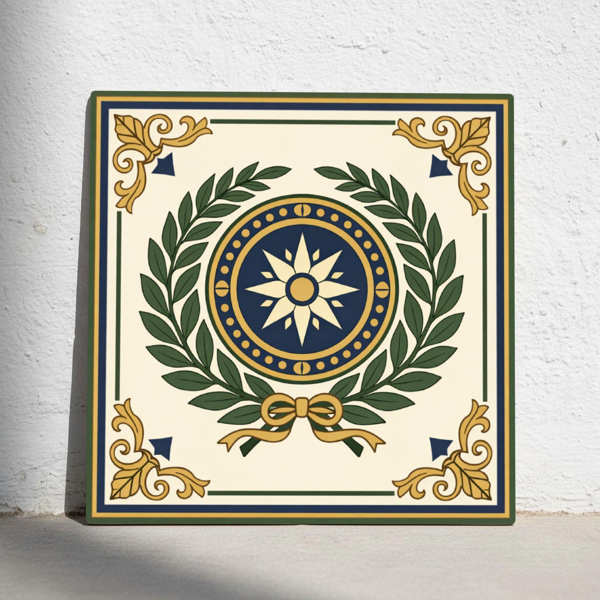 Azulejo-Fliese Florence, Italy Lorbeer Medaillon — Geometrisches Muster