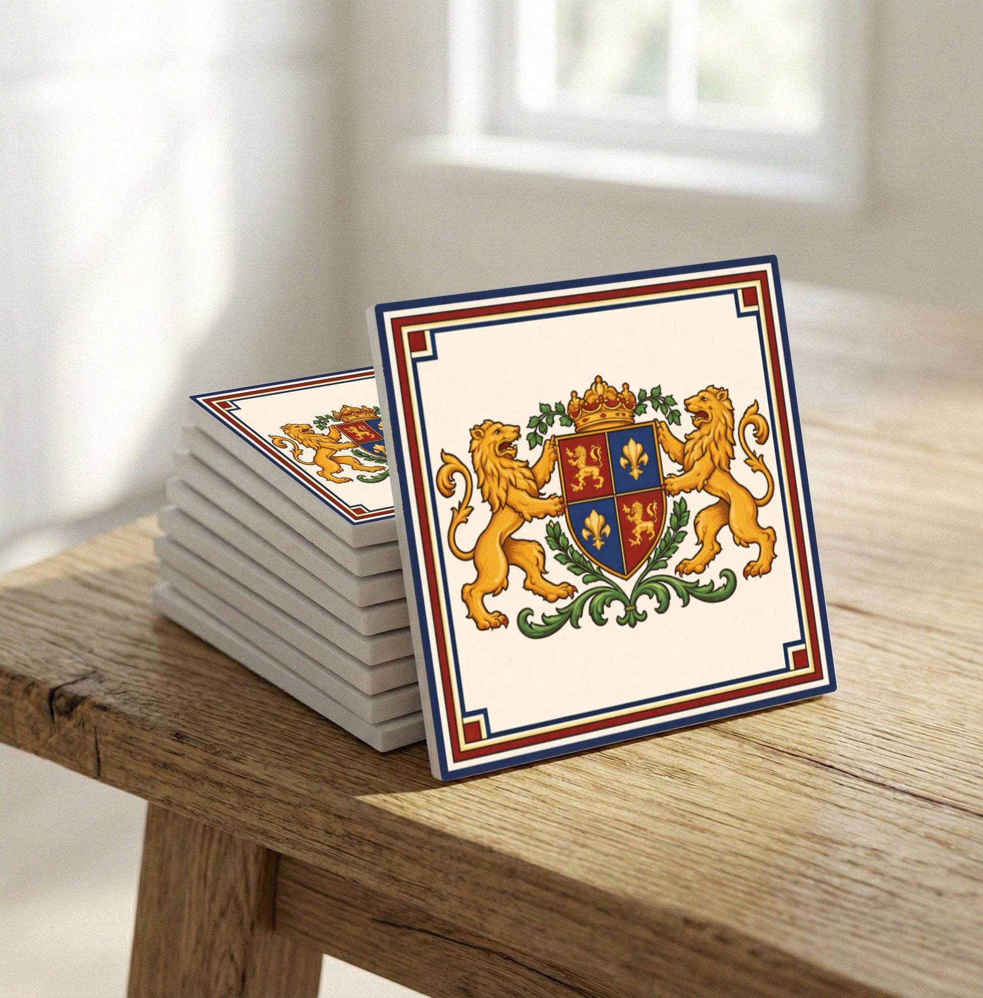 Azulejo-Fliese London, England Heraldisch Löwe — Geometrisches Muster