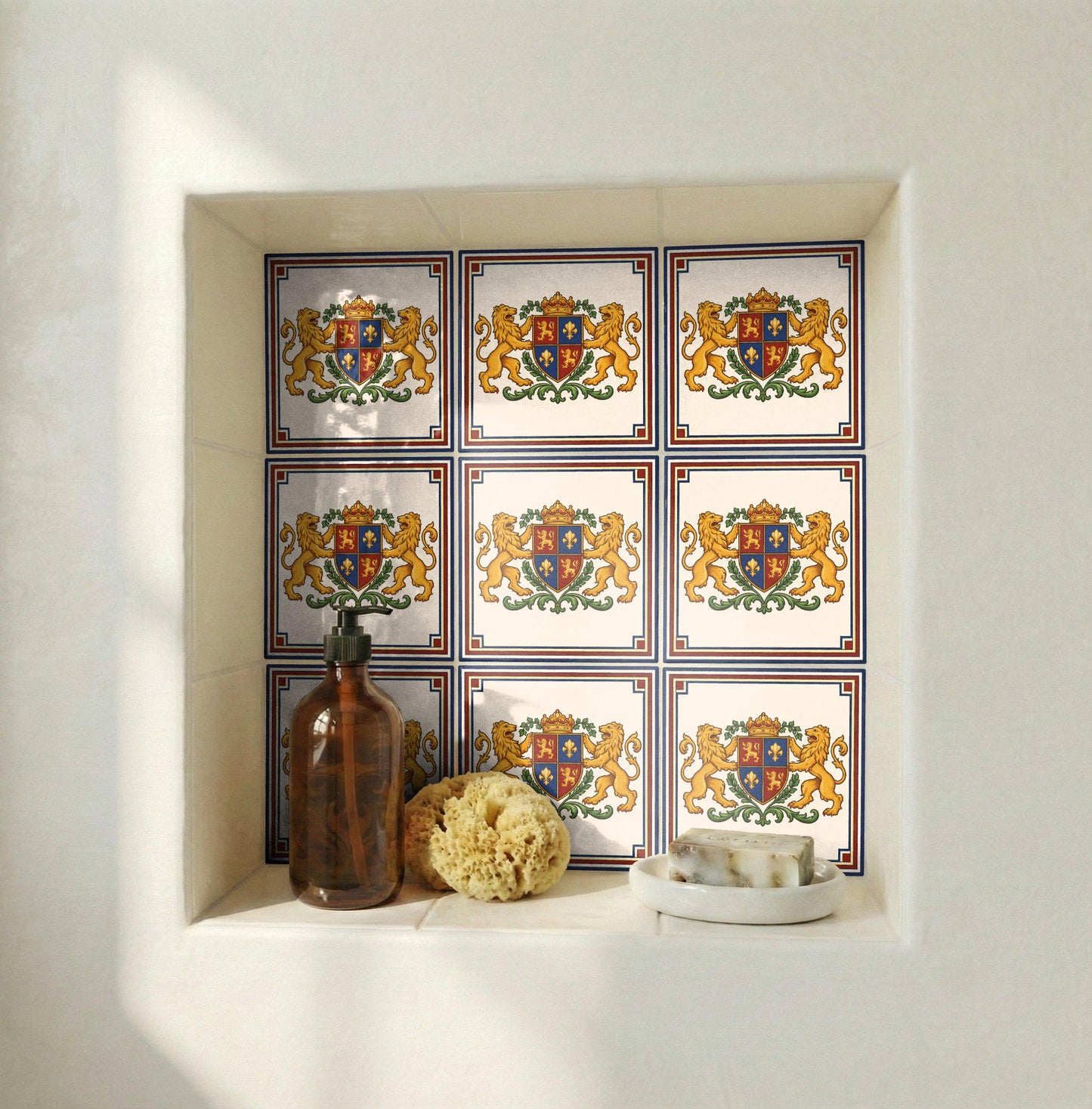 Azulejo-Fliese London, England Heraldisch Löwe — Geometrisches Muster