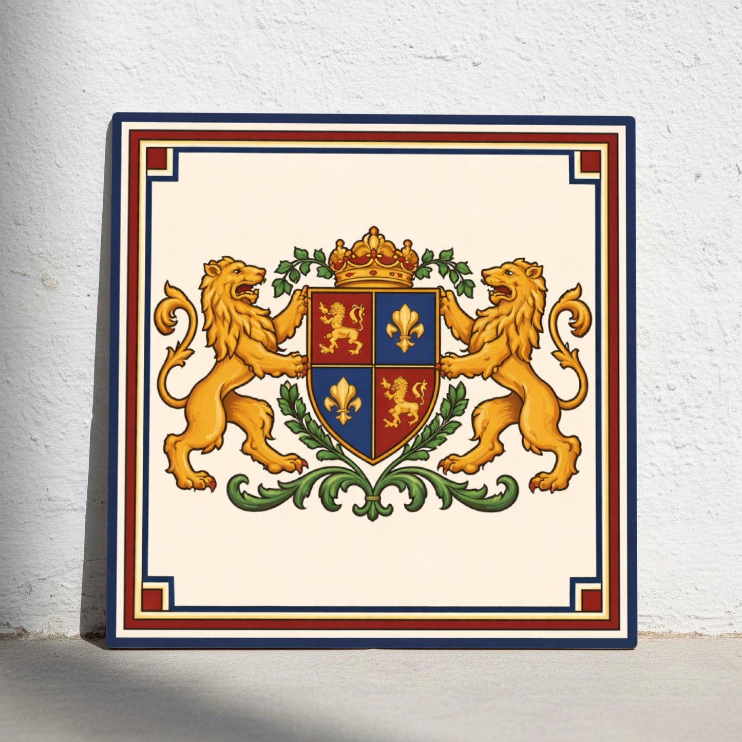 Azulejo-Fliese London, England Heraldisch Löwe — Geometrisches Muster