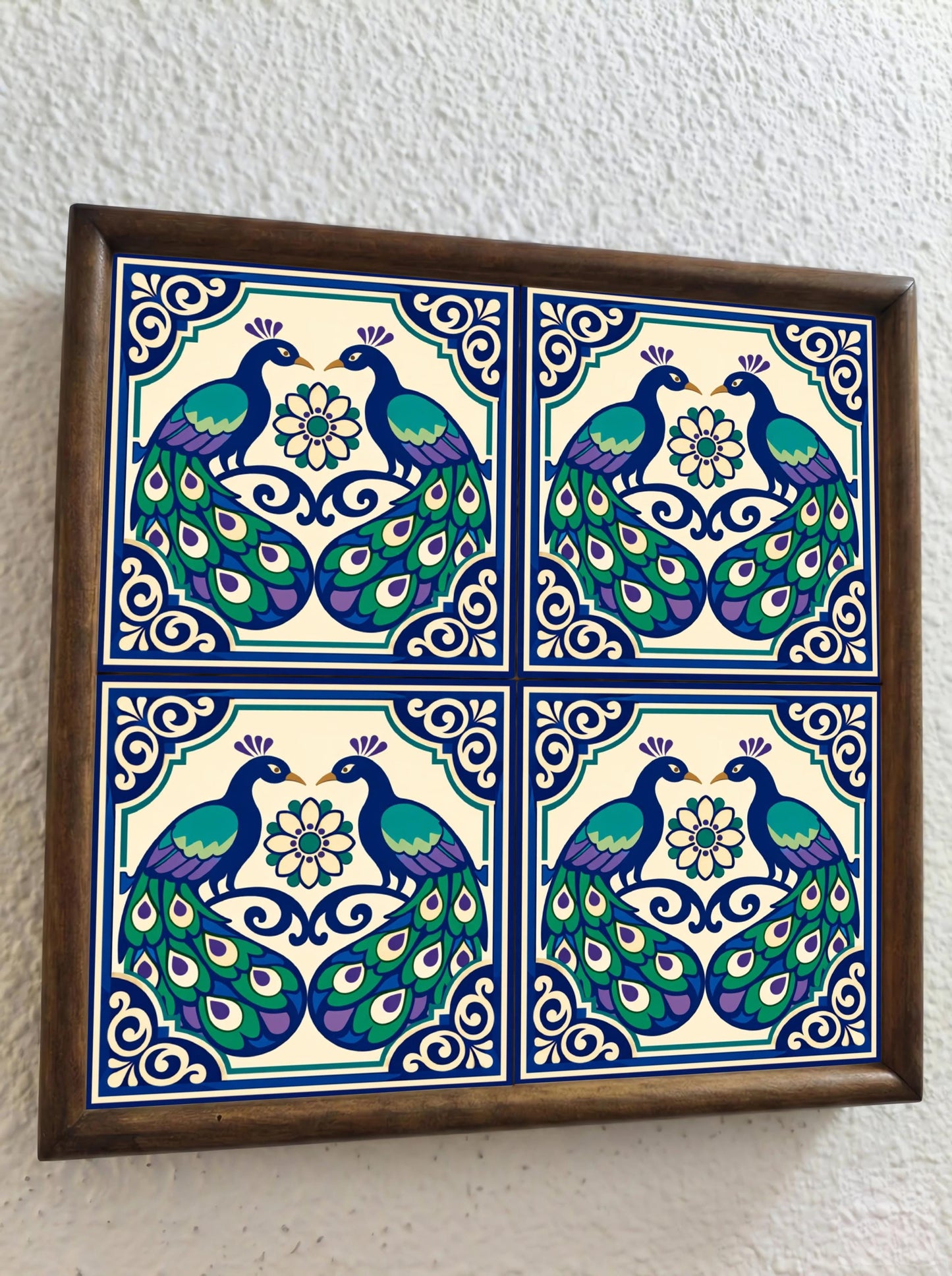 Fliese Pfau mit Onda Castellón Stil · Mediterraner Stil