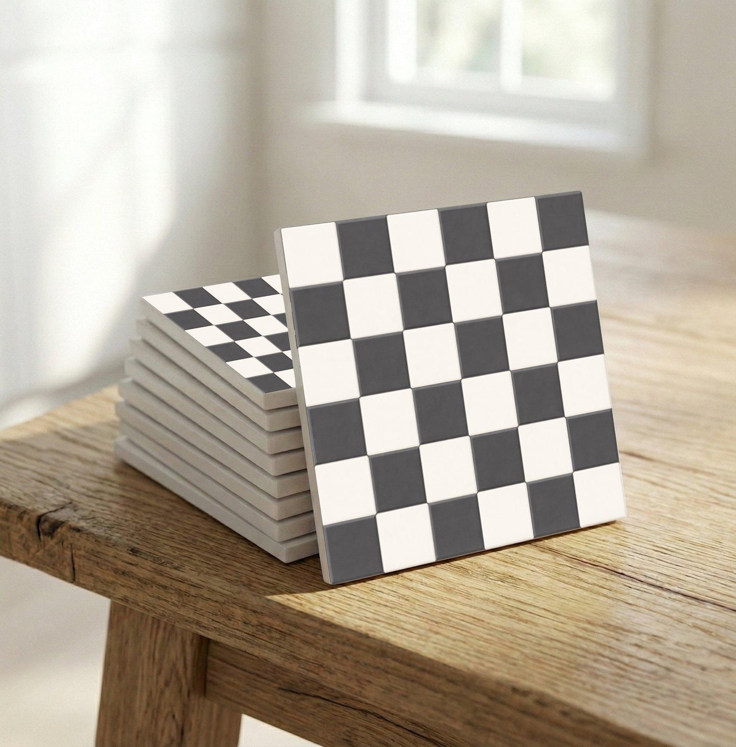 Ceramic Tile Negro y blanco damero Mural — Vintage-Style Ornament