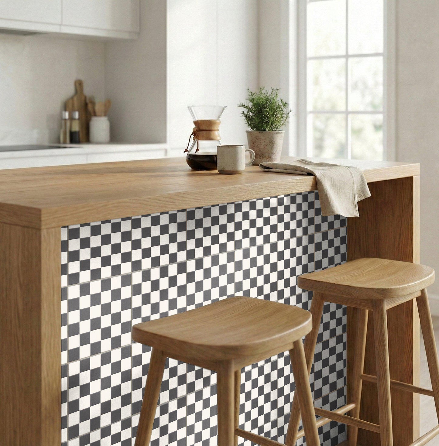 Ceramic Tile Negro y blanco damero Mural — Vintage-Style Ornament