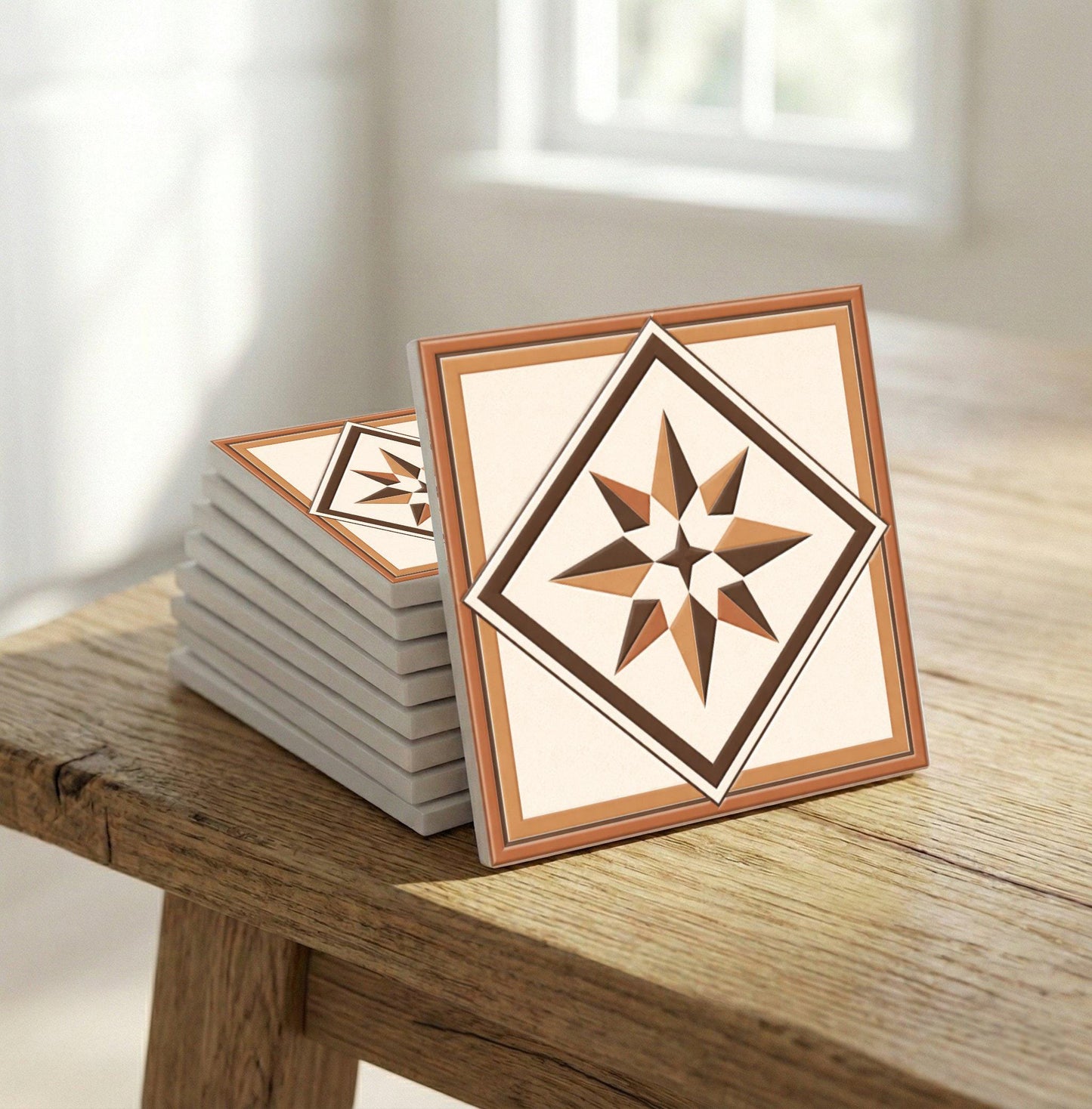 Compass Rose Star Mediterranean — Precision-Line Geometry Ceramic Tile