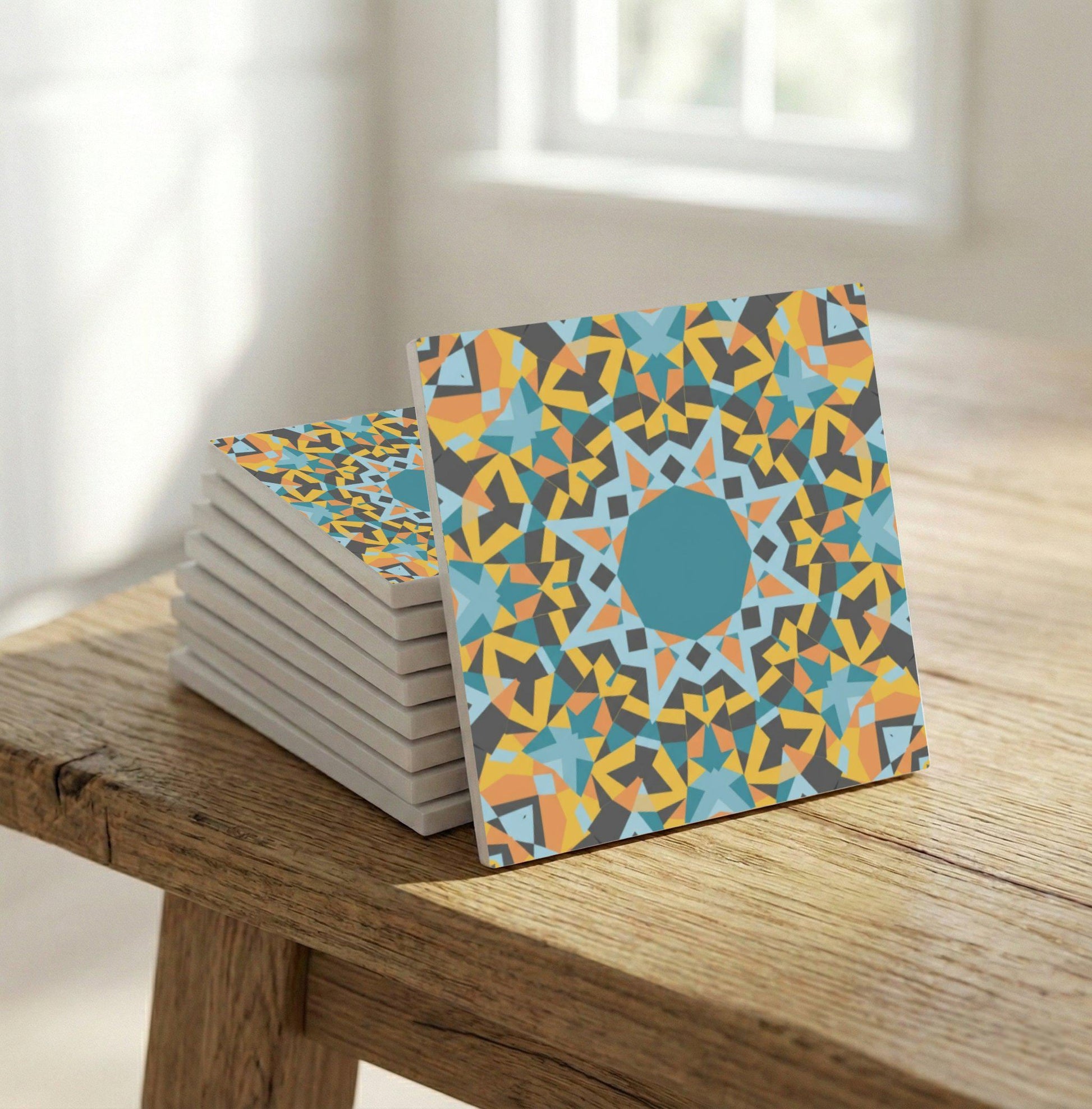 Ceramic Tile Kaleidoscope Star — Contemporary Geometric Décor
