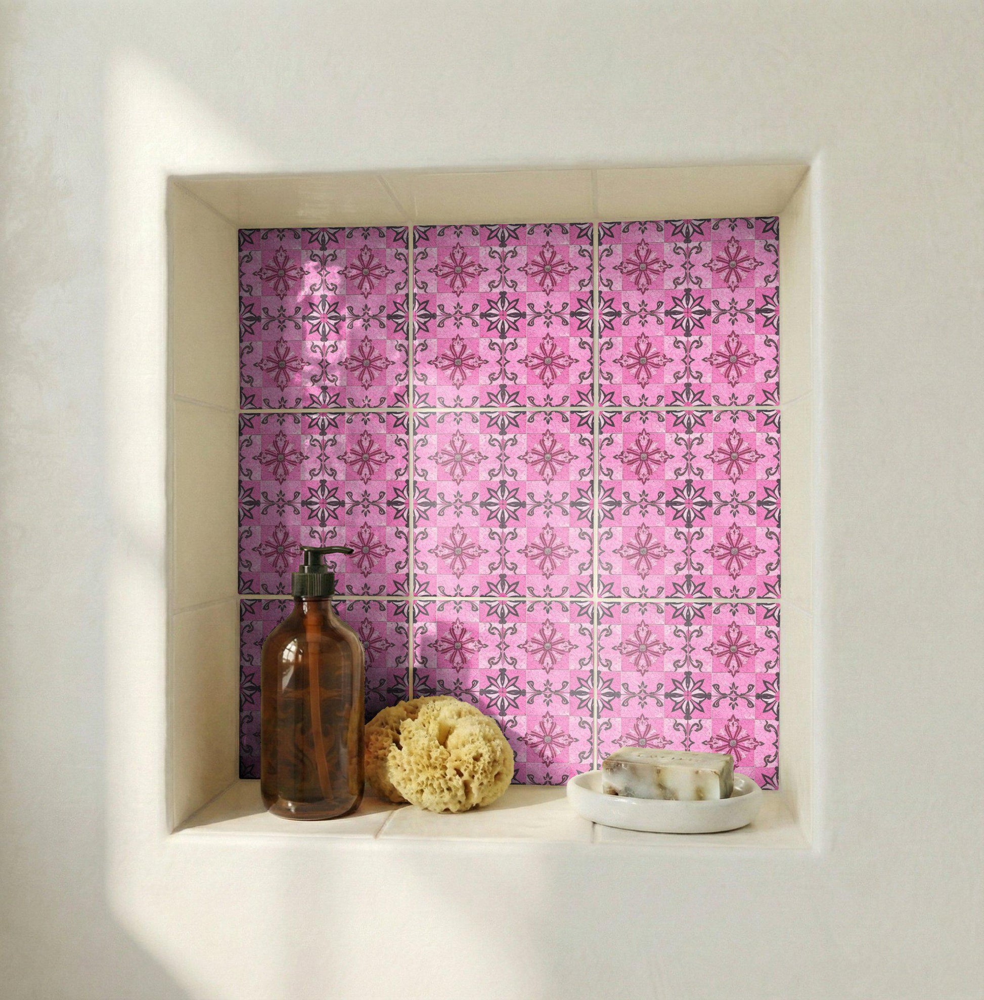Pink Floral — Precision-Line Geometry Ceramic Tile