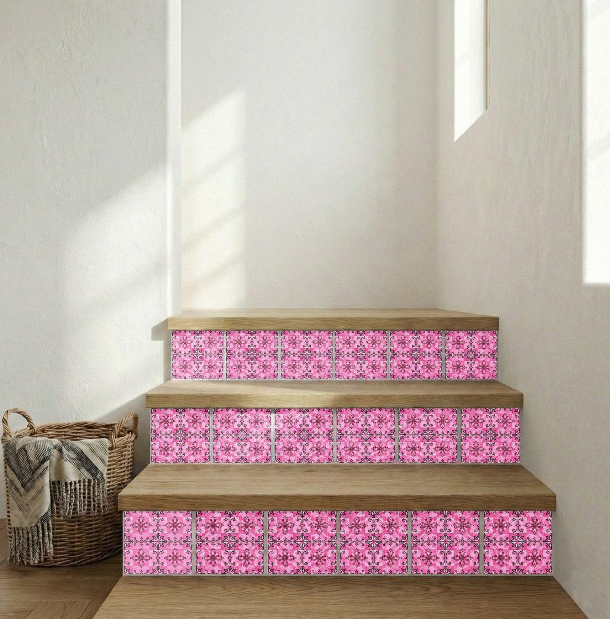 Pink Floral — Precision-Line Geometry Ceramic Tile