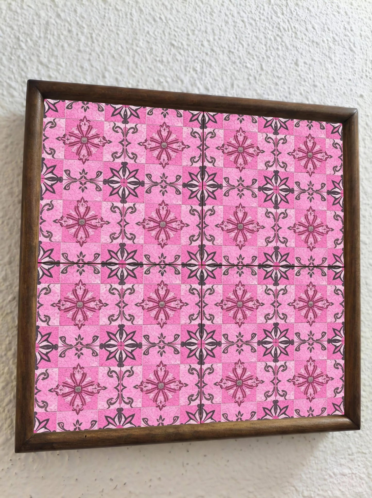 Pink Floral — Precision-Line Geometry Ceramic Tile