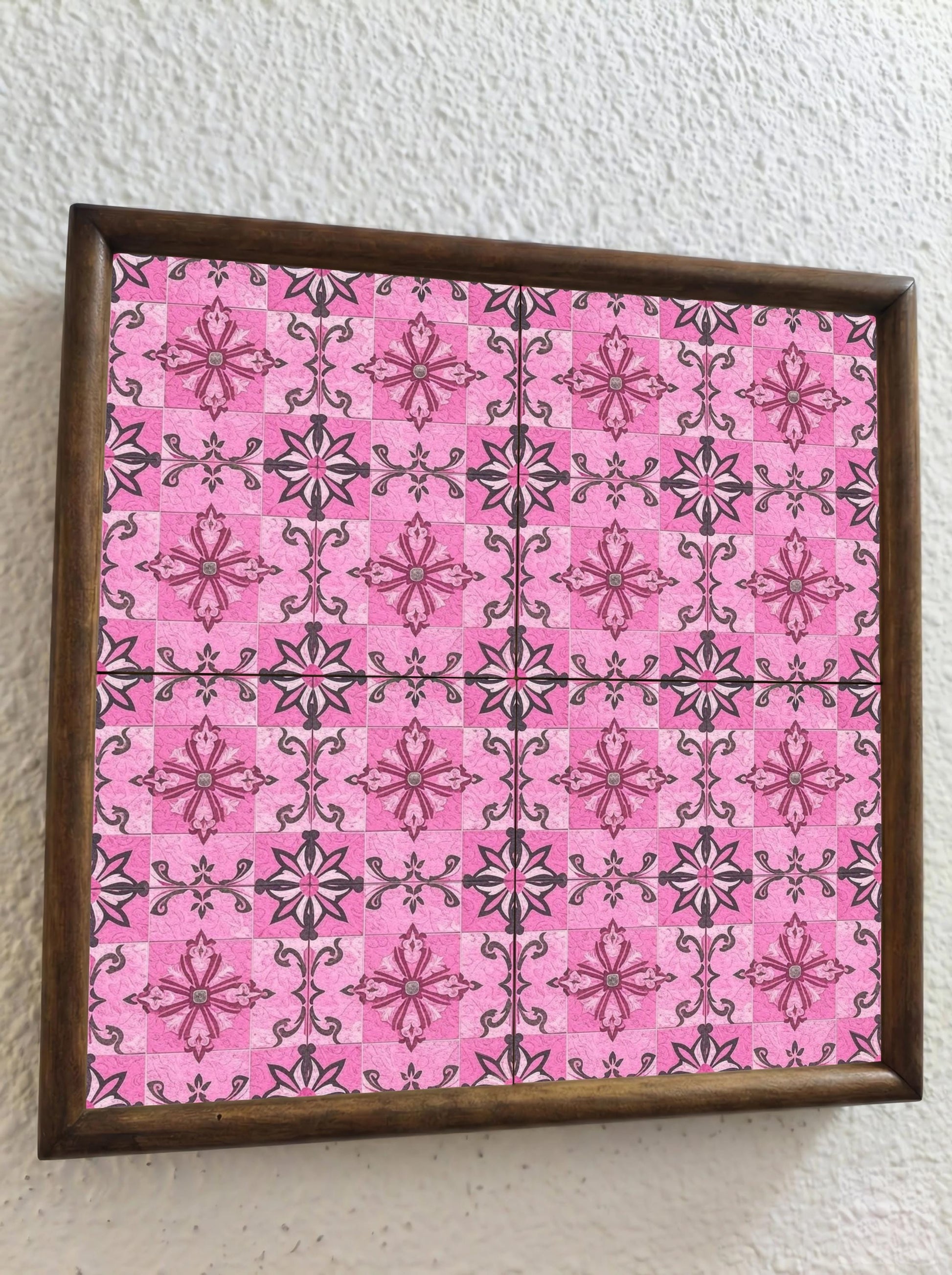 Pink Floral — Precision-Line Geometry Ceramic Tile