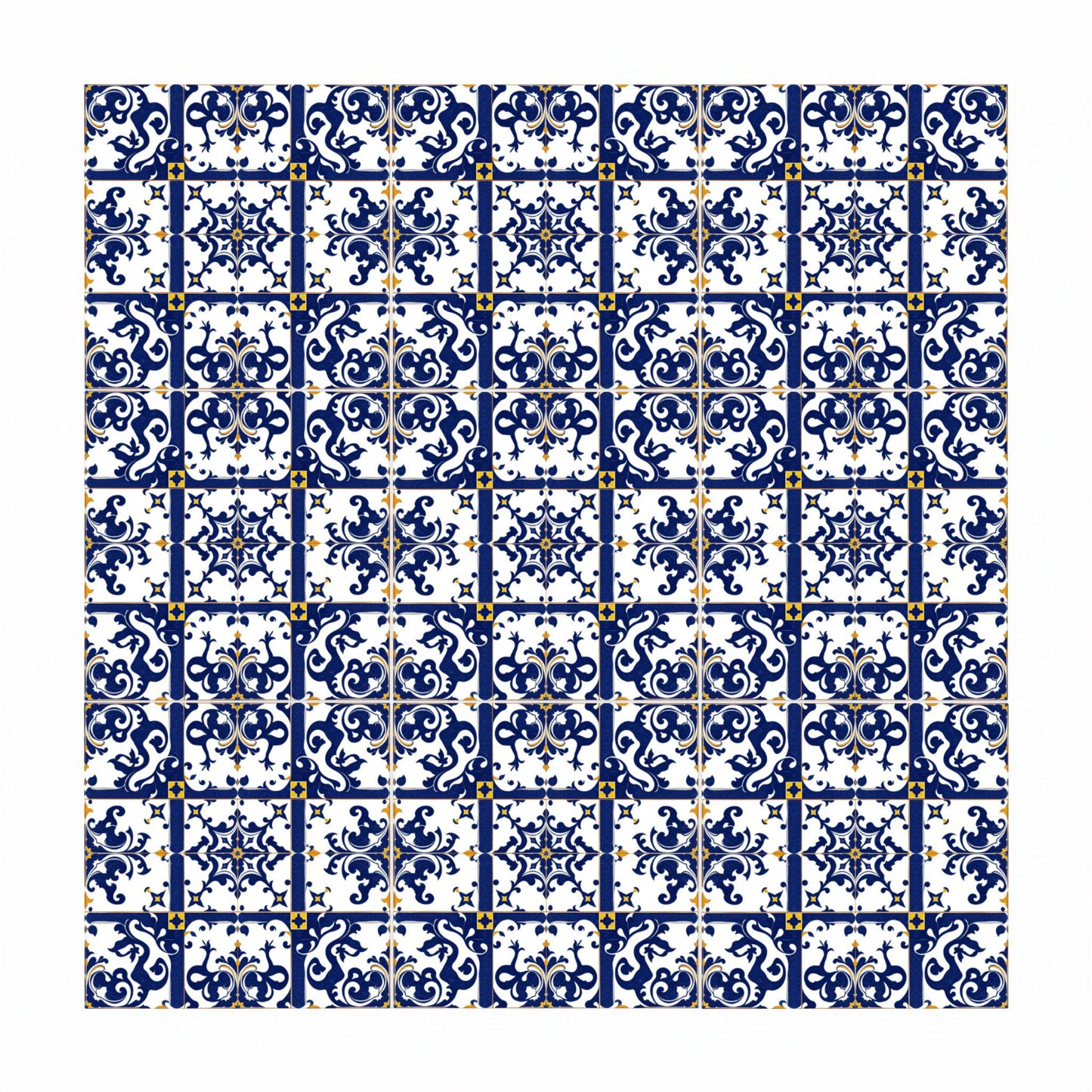 Portugués-inspirado azul y blanco pared con rhythmic geométrico celosía diseño. — Portuguese Azulejo Style Ceramic Tile