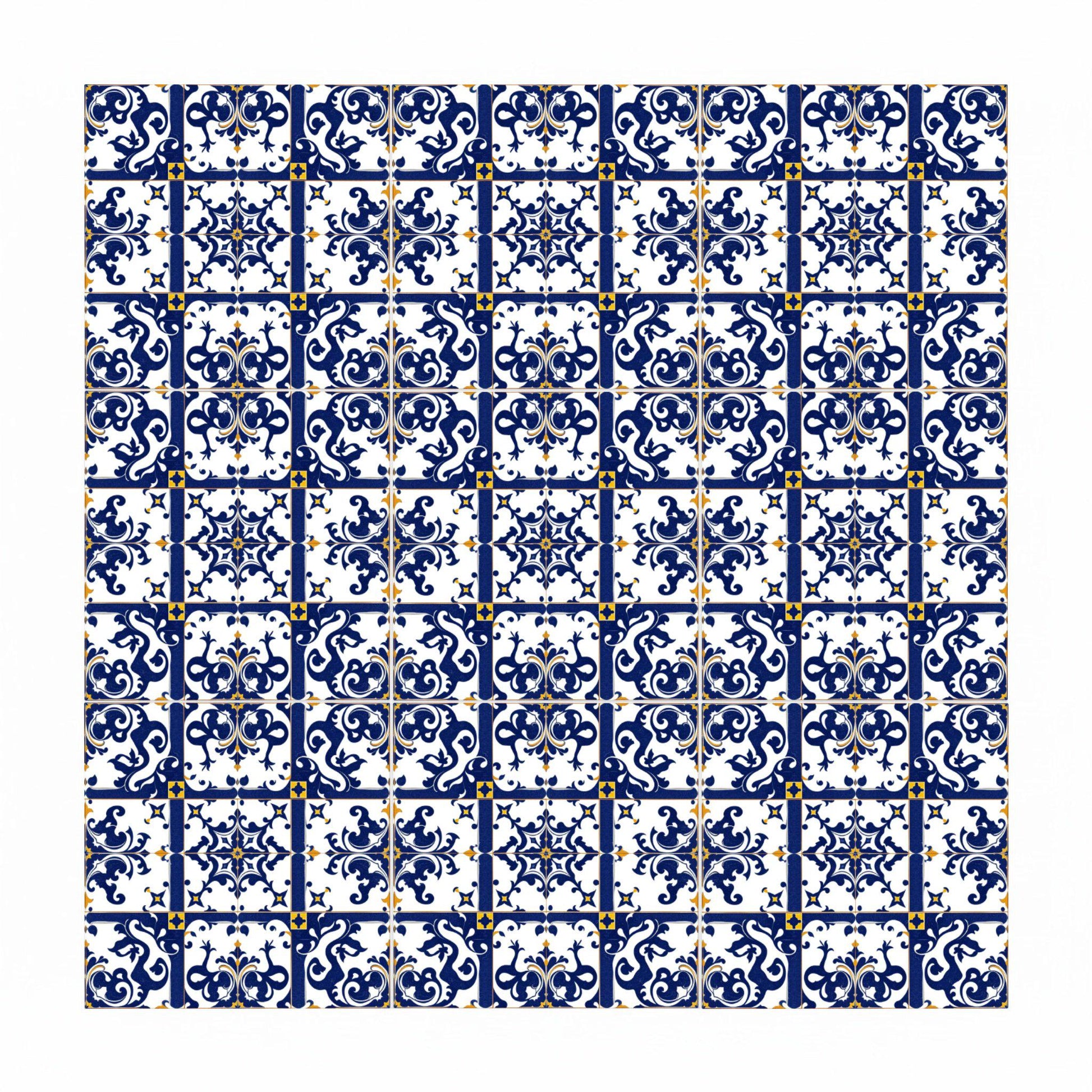 Portugués-inspirado azul y blanco pared con rhythmic geométrico celosía diseño. — Portuguese Azulejo Style Ceramic Tile