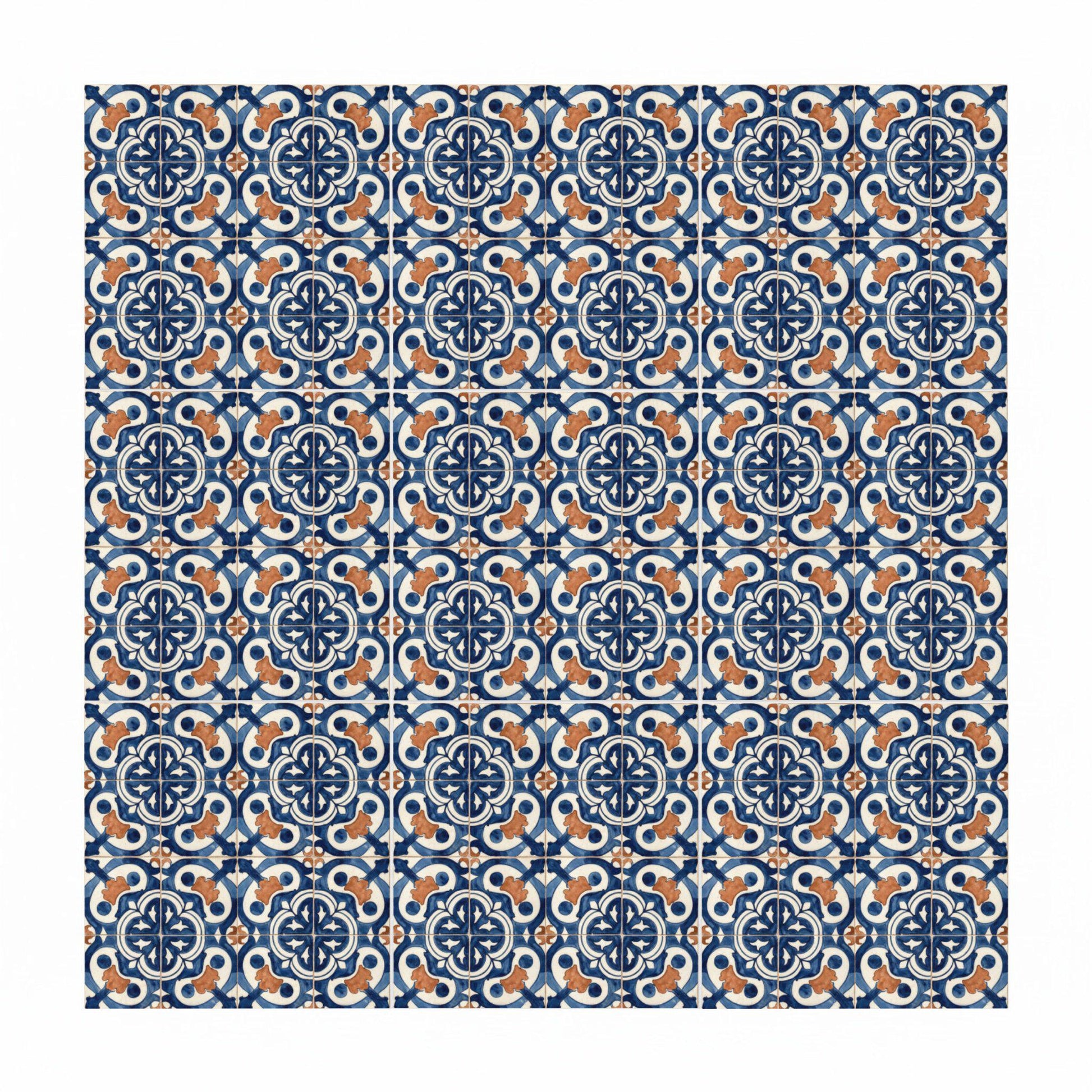 Iberian Blue and Clay · Ceramic Wall Tile — Precision-Line Geometry