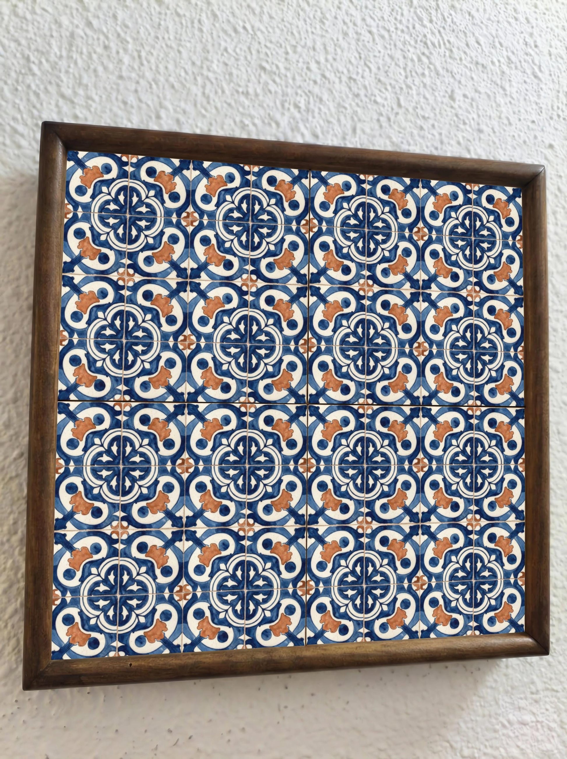 Iberian Blue and Clay · Ceramic Wall Tile — Precision-Line Geometry