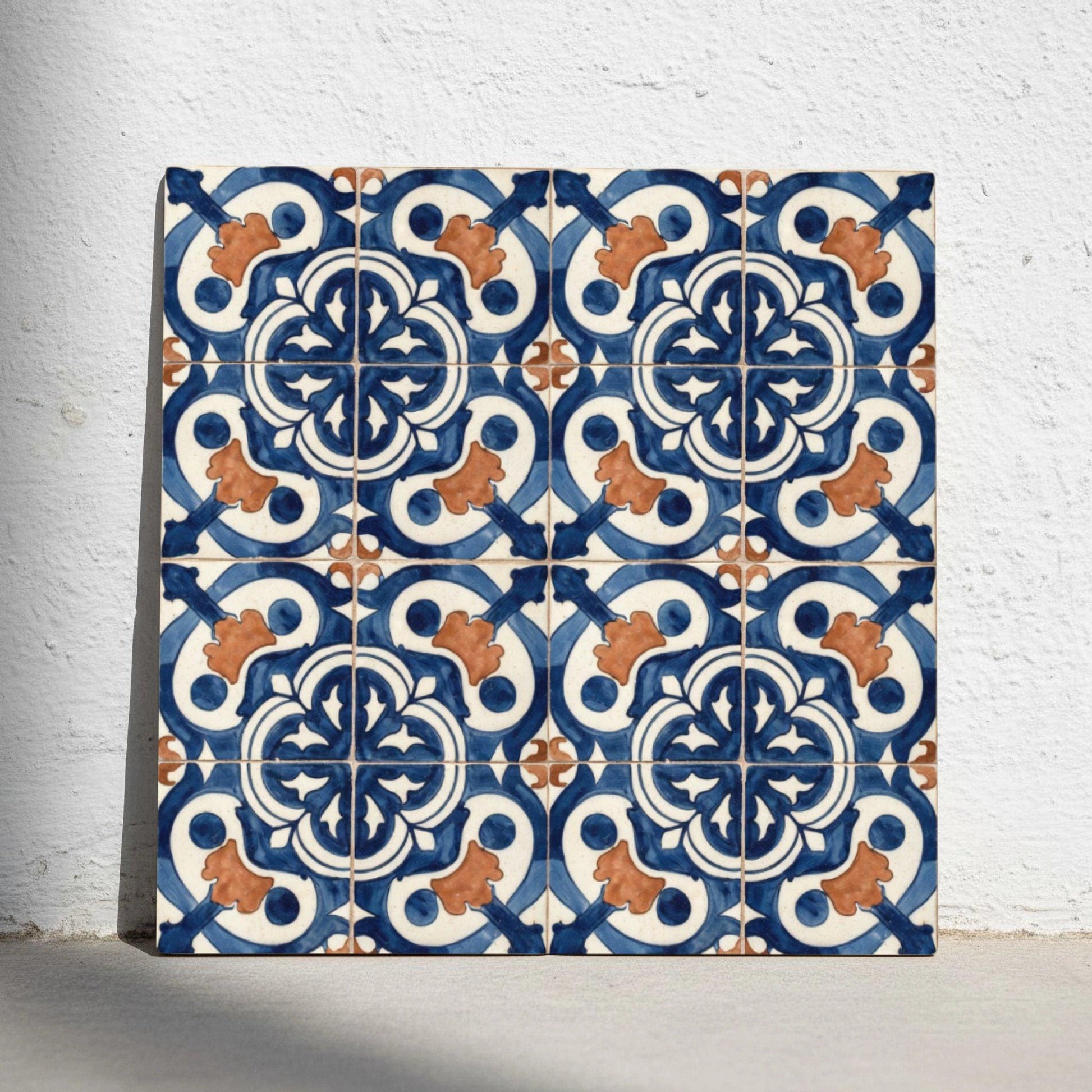Iberian Blue and Clay · Ceramic Wall Tile — Precision-Line Geometry