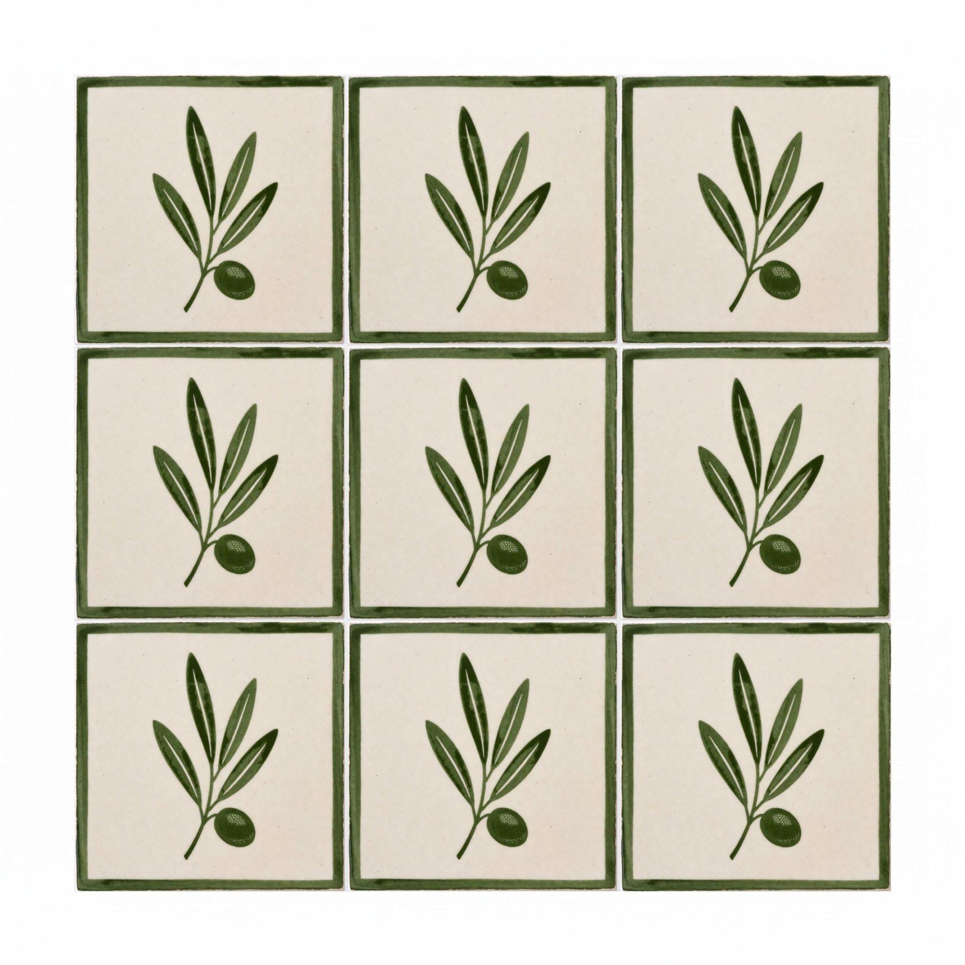 Olive Branch Framed — Nature Motif Décor Decorative Tile