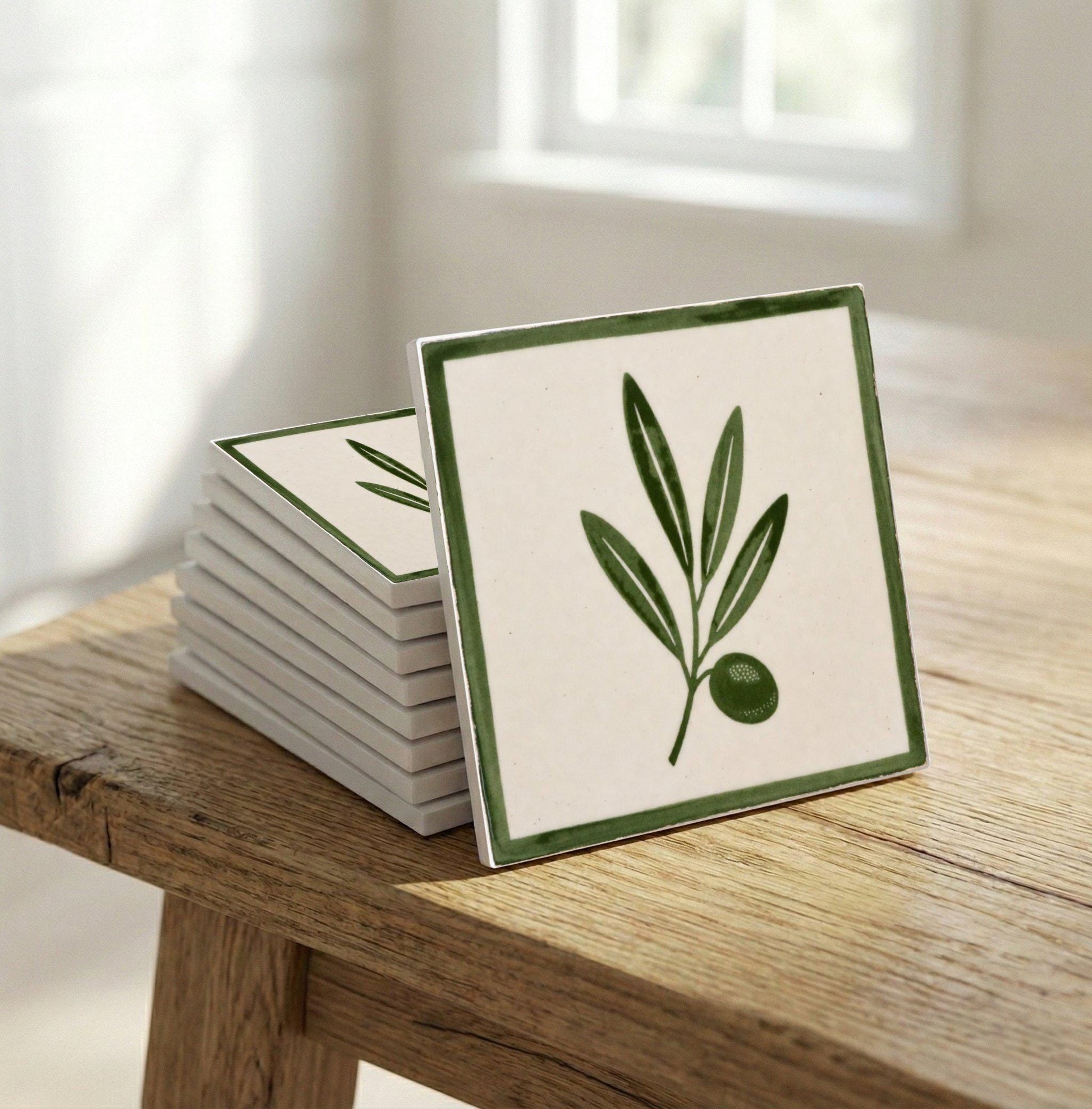 Olive Branch Framed — Nature Motif Décor Decorative Tile