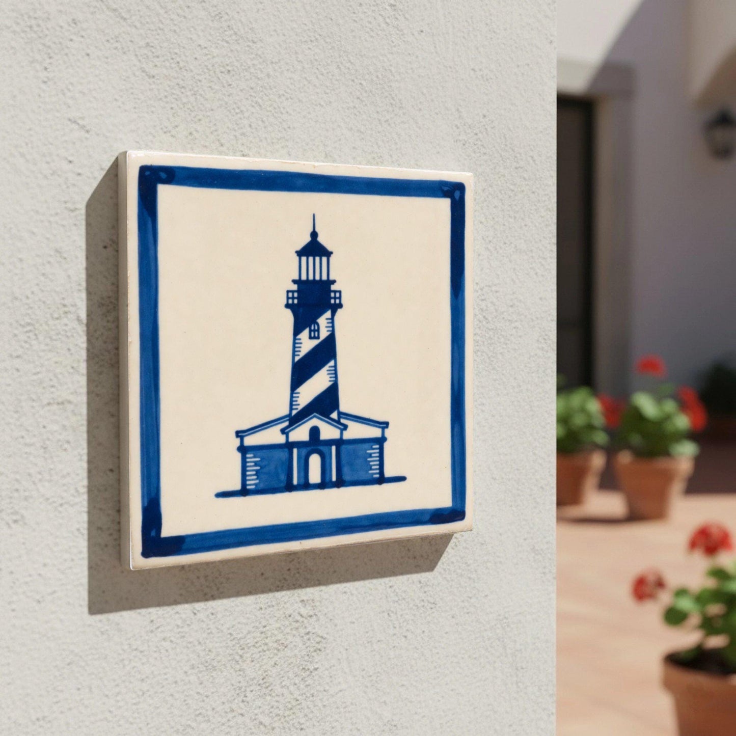 Fliese Lighthouse in Delfter Blau · Delfter-Blau-Stil
