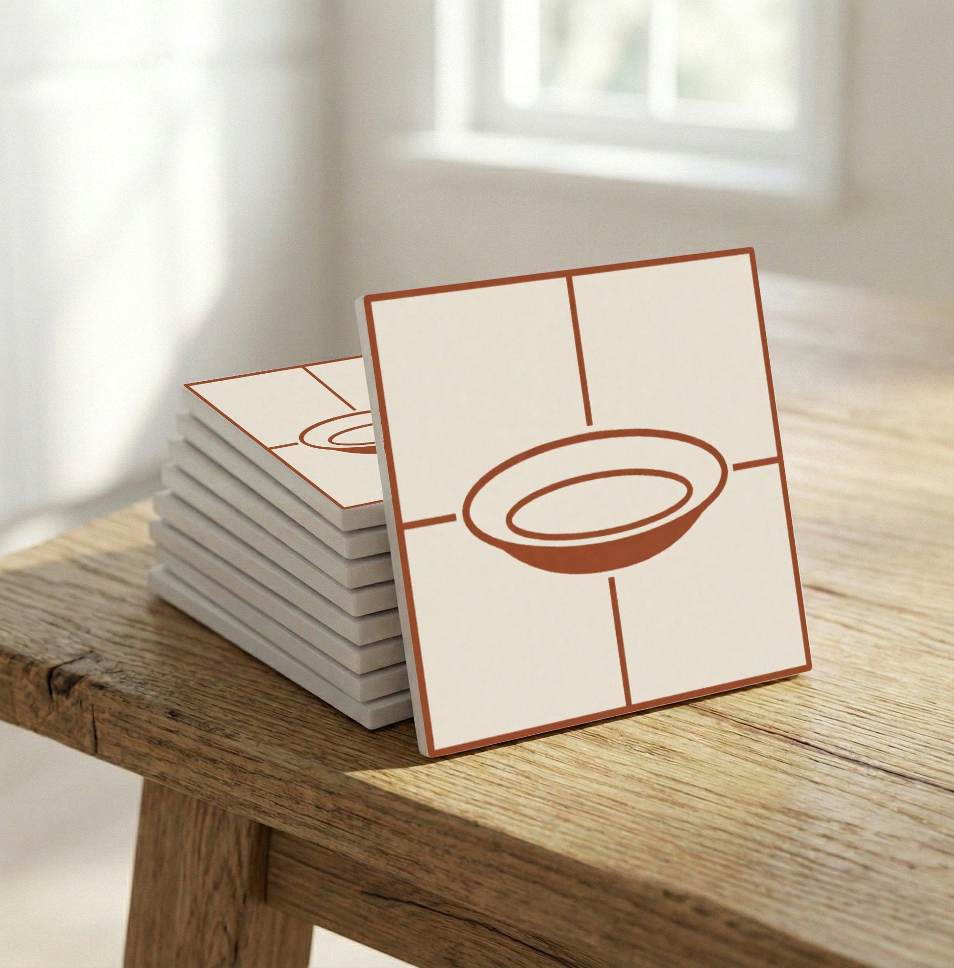 Ceramic Tile Terracotta Basin Minimalist — Mediterranean Style