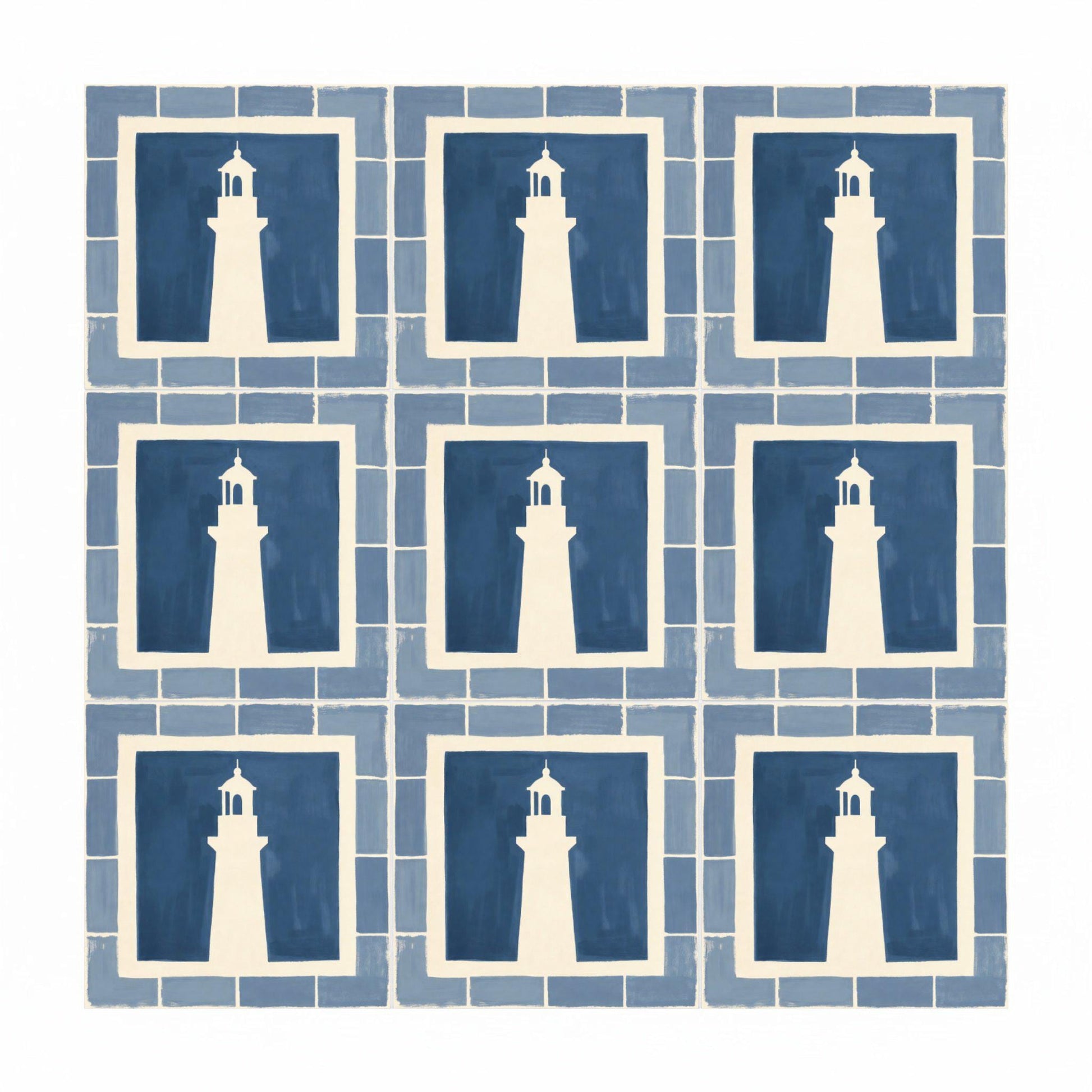 Lighthouse Mediterranean · Ceramic Wall Tile — Portuguese Azulejo Style