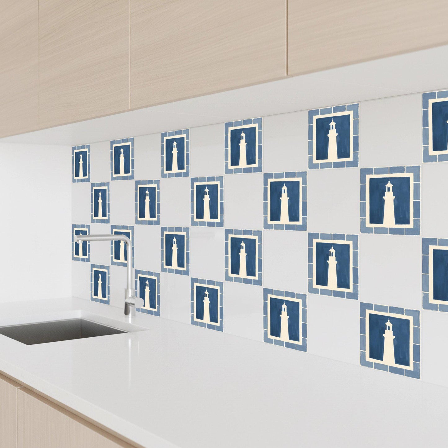 Lighthouse Mediterranean · Ceramic Wall Tile — Portuguese Azulejo Style