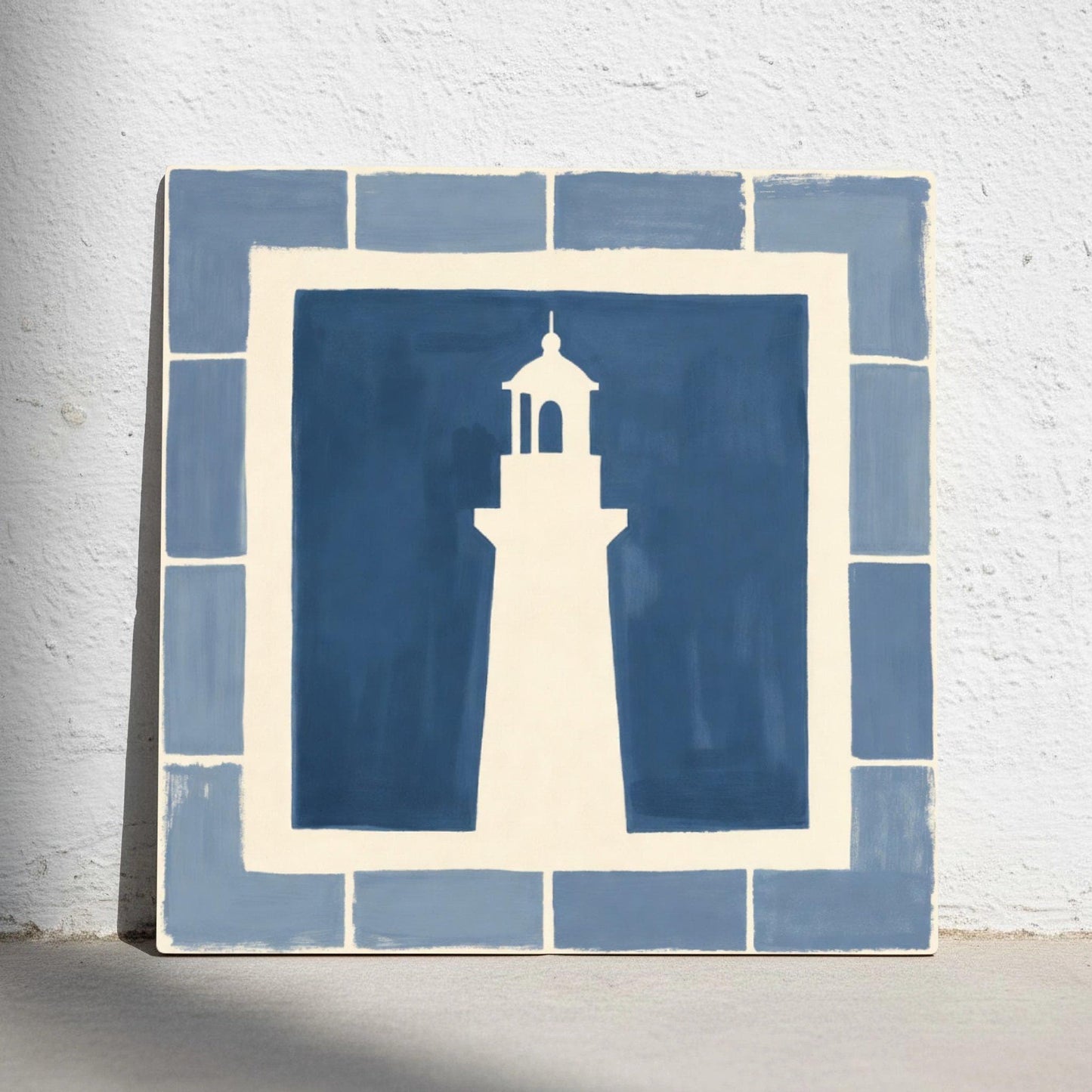 Lighthouse Mediterranean · Ceramic Wall Tile — Portuguese Azulejo Style