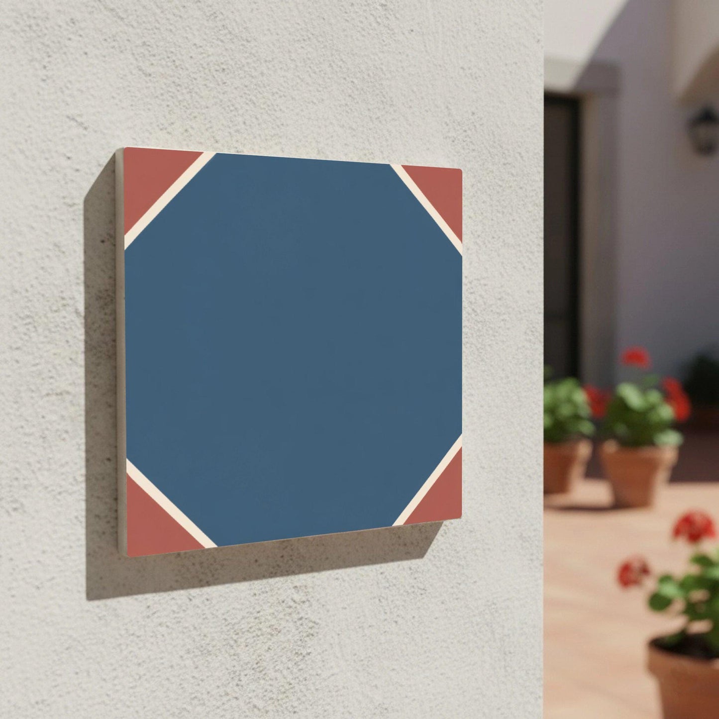 Azulejo Azul y terracota mediterráneo