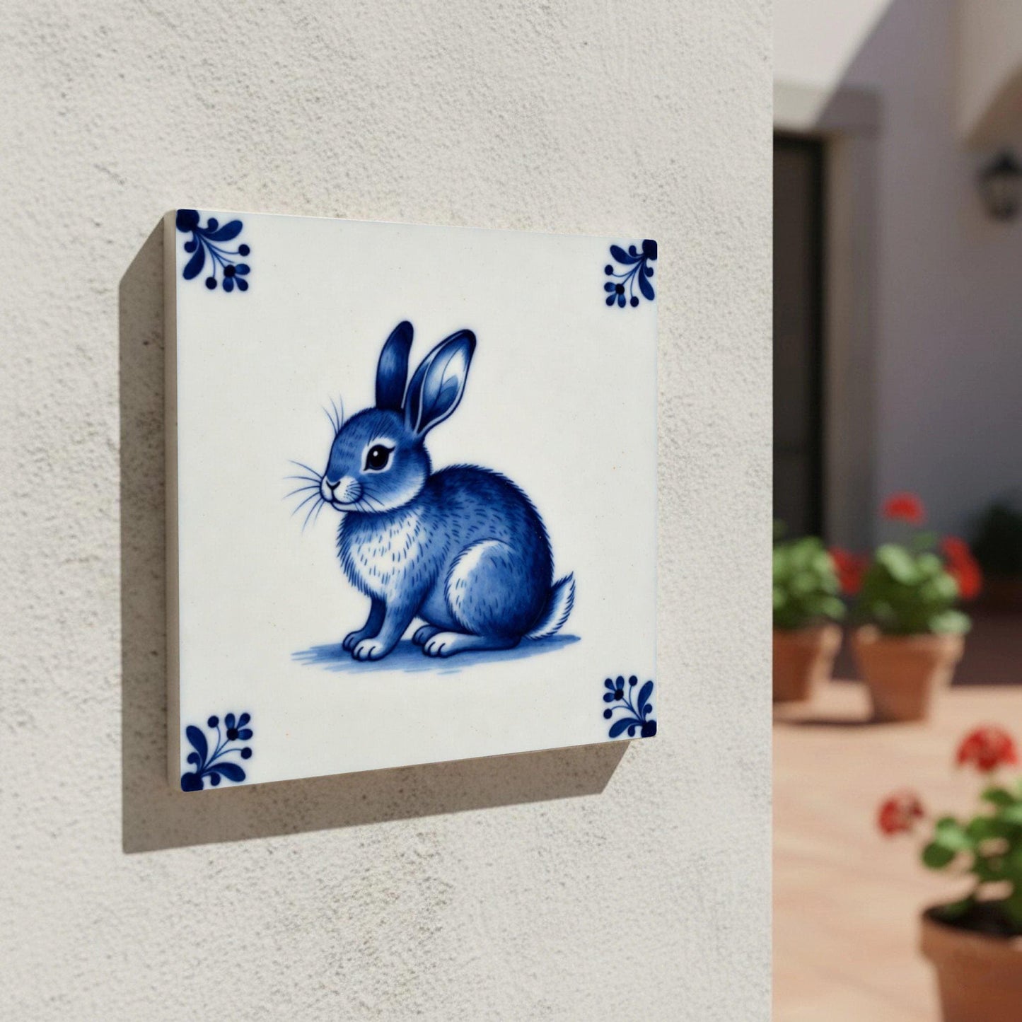 Rabbit in Delft Blue — Delftware-Inspired Design Ceramic Tile