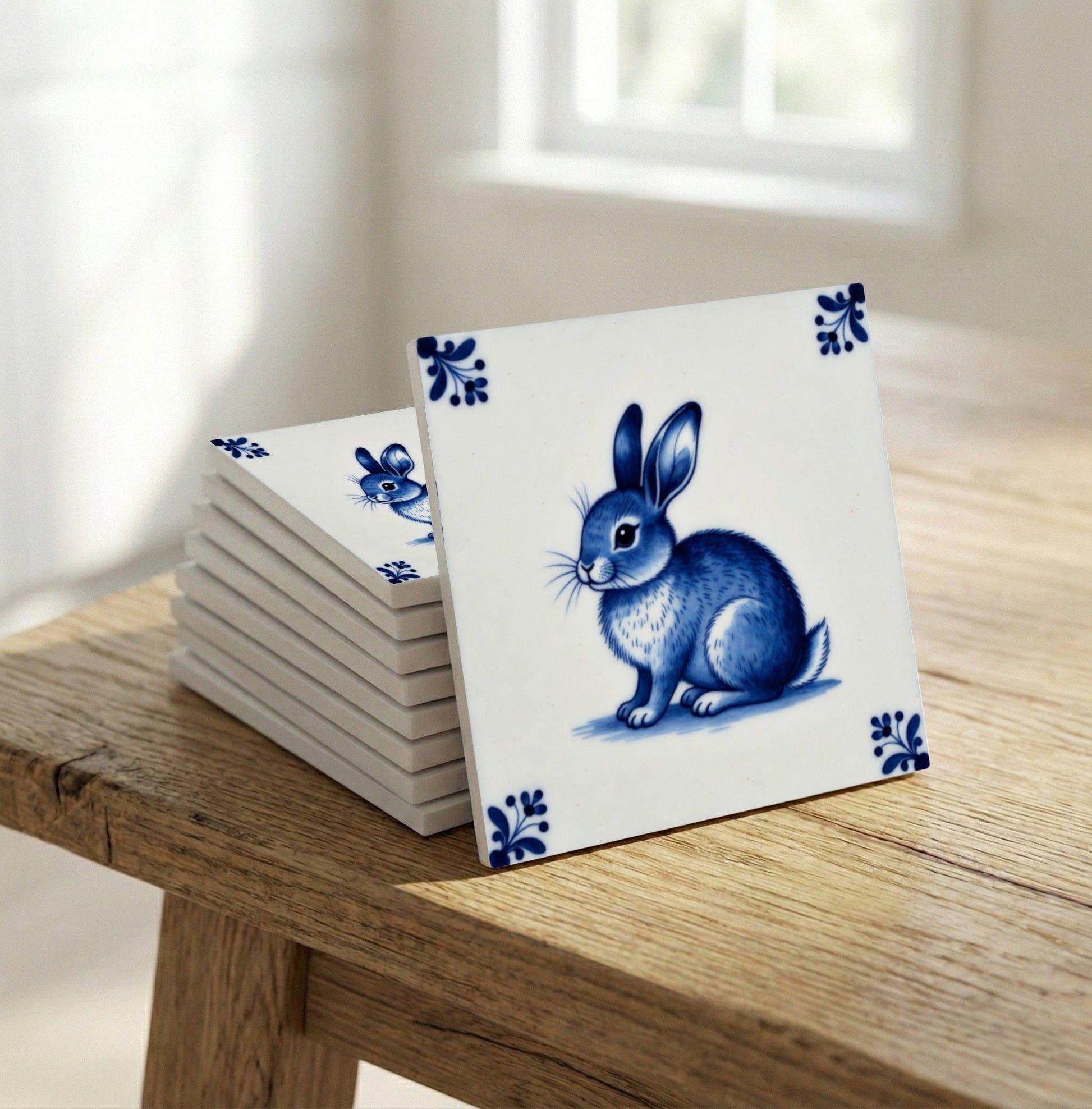 Rabbit in Delft Blue — Delftware-Inspired Design Ceramic Tile