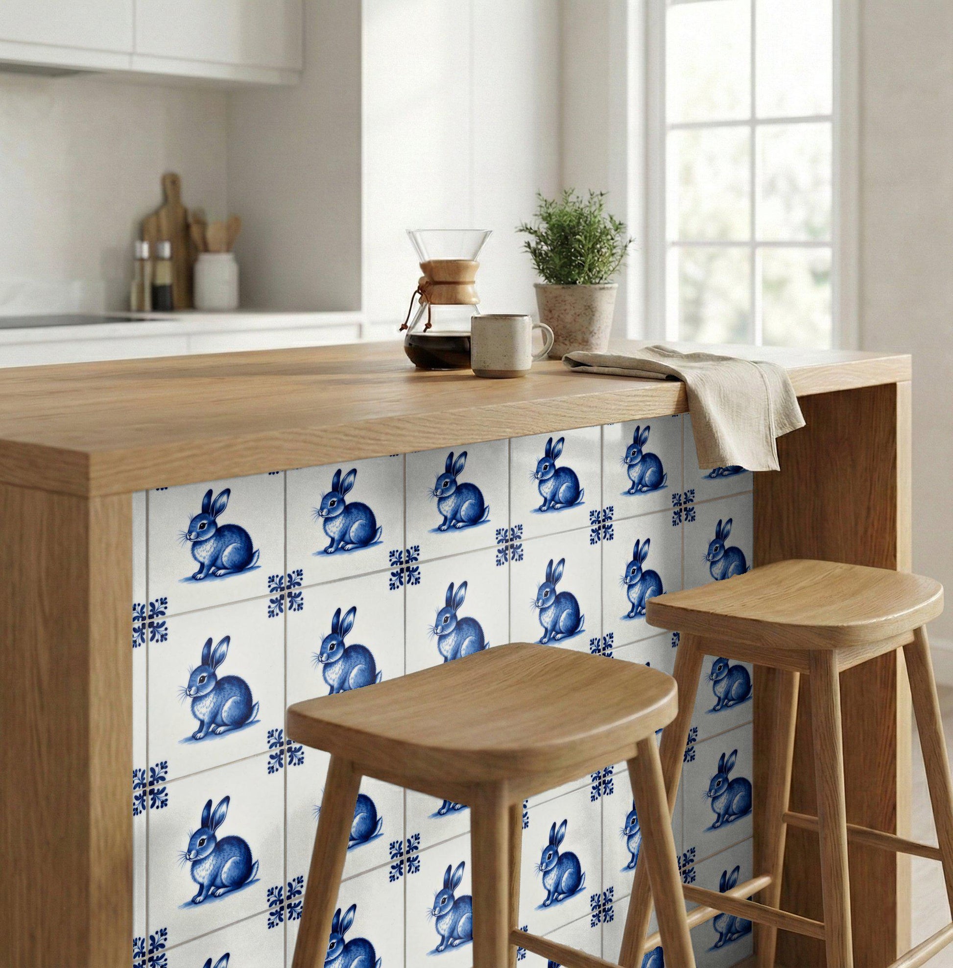 Rabbit in Delft Blue — Delftware-Inspired Design Ceramic Tile