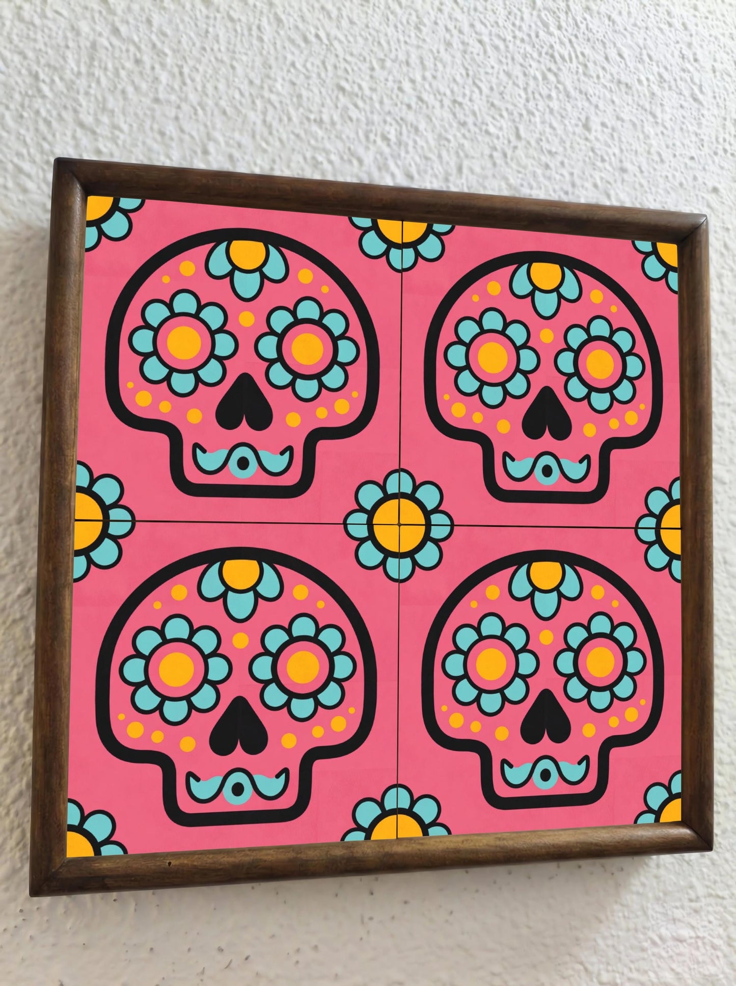 Pink Sugar Skull — Keramikfliese, Mexikanischer Talavera-Stil
