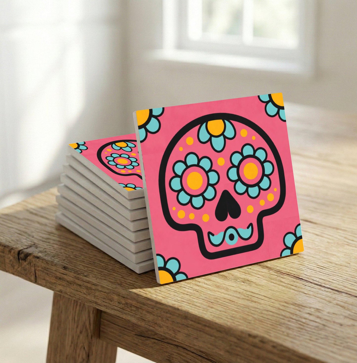 Pink Sugar Skull — Keramikfliese, Mexikanischer Talavera-Stil