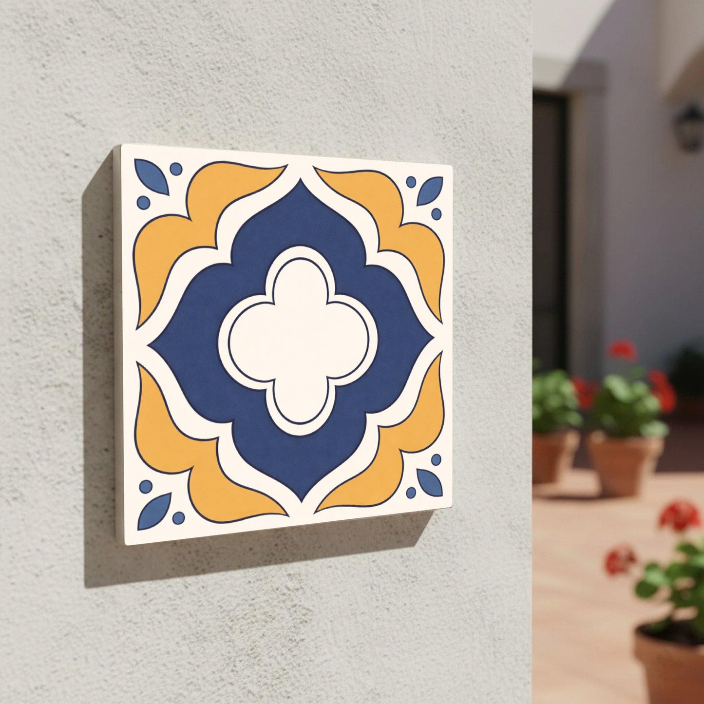Azulejo Azul y Mustard mediterráneo