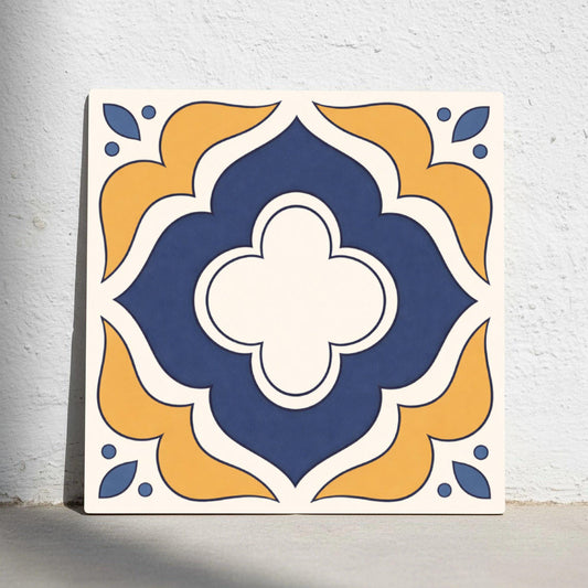 Azulejo Azul y Mustard mediterráneo