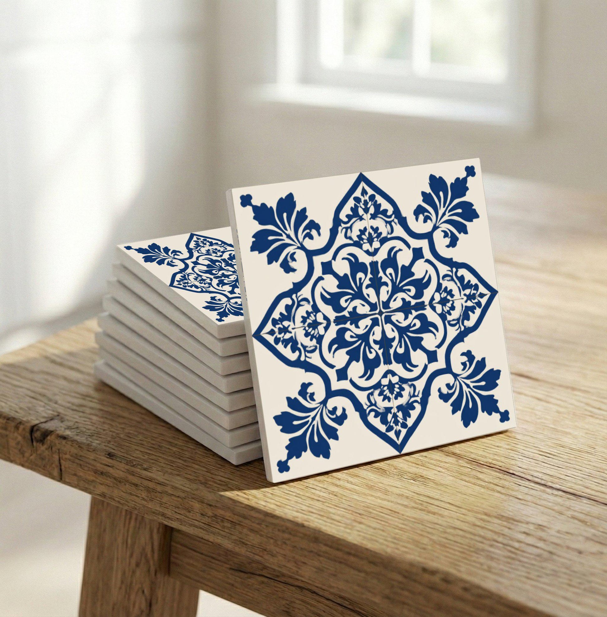 Indigo Baroque — Vintage-Style Ornament Ceramic Tile