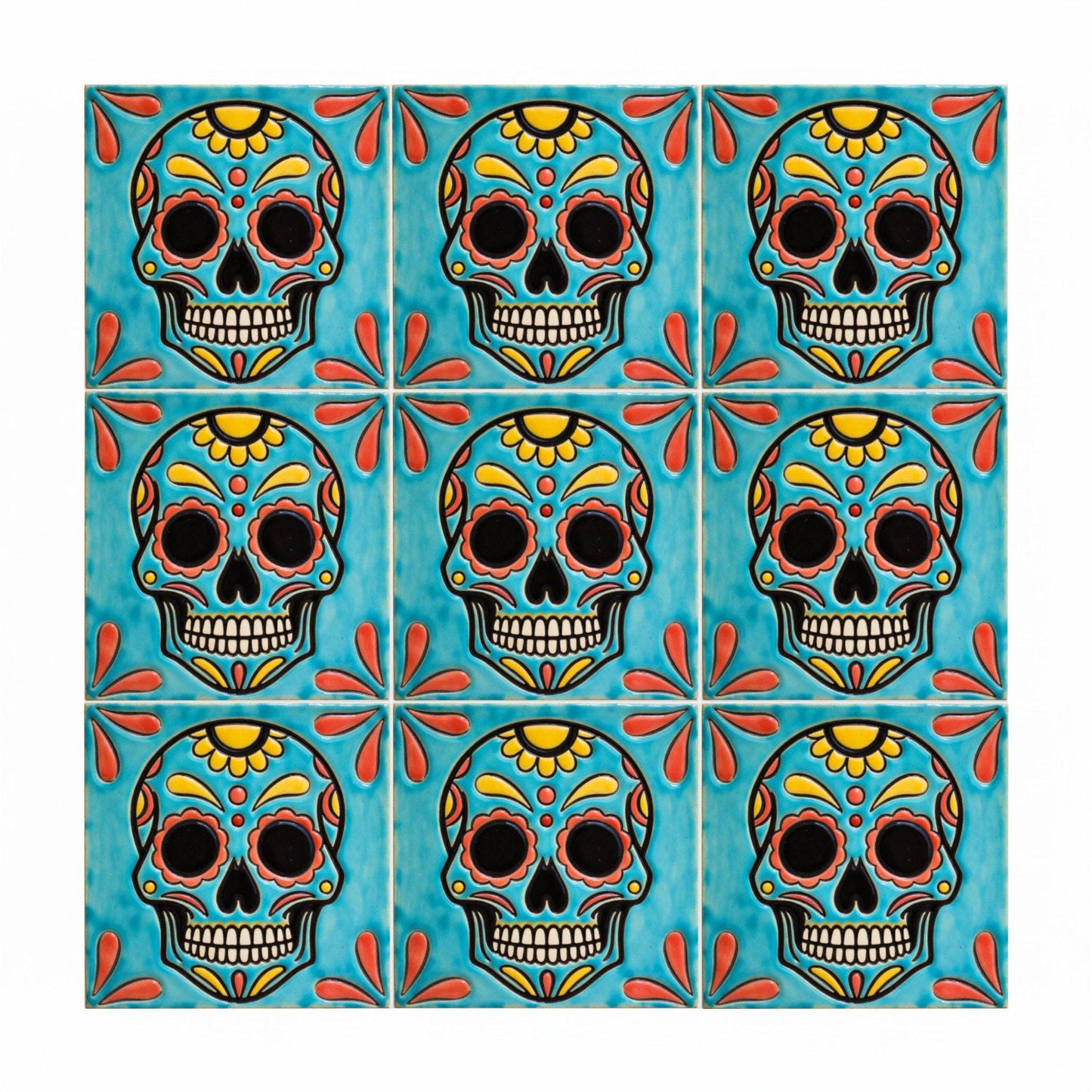 Mexican Sugar Skull · Ceramic Wall Tile — Vibrant Mexican Folk Tile