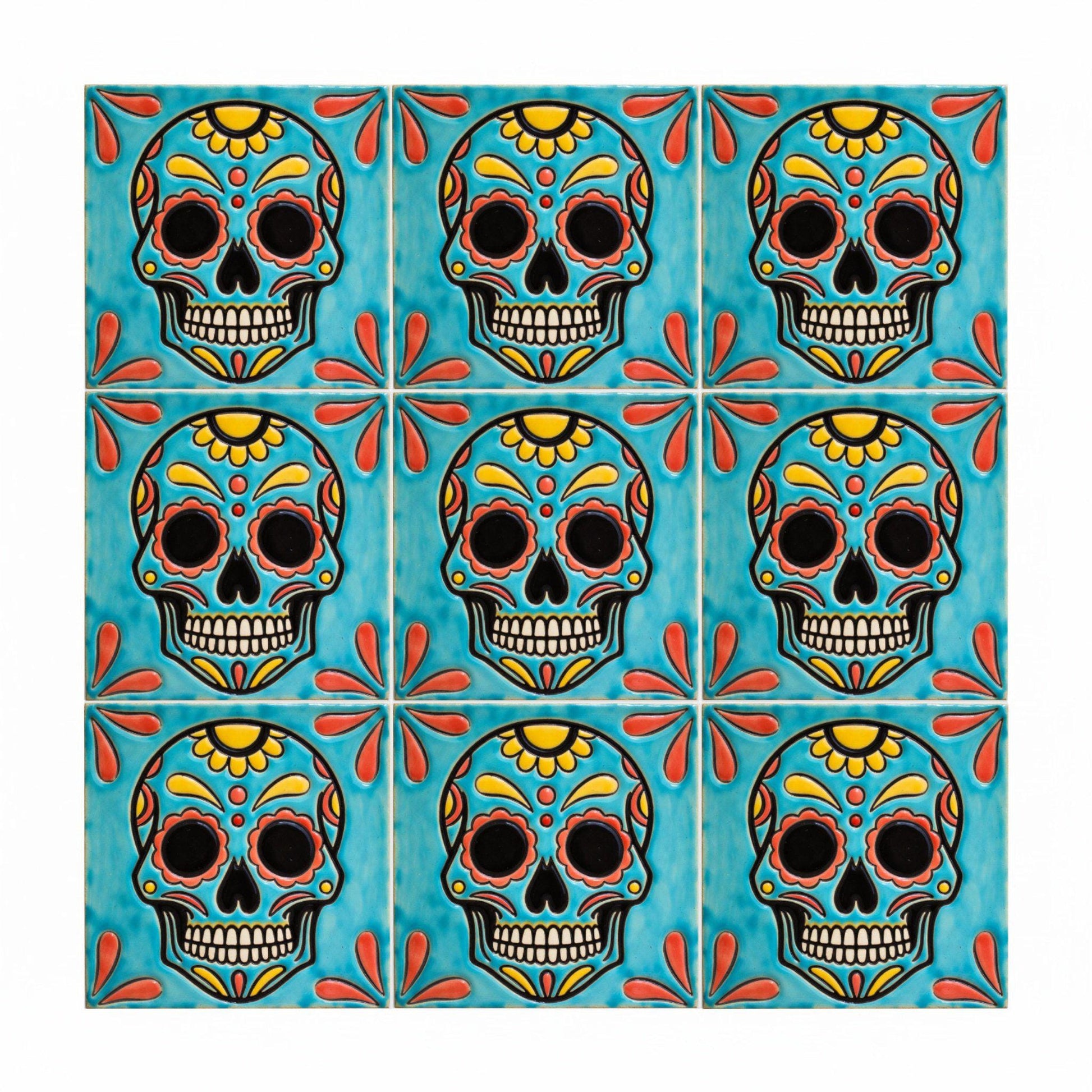Mexican Sugar Skull · Ceramic Wall Tile — Vibrant Mexican Folk Tile
