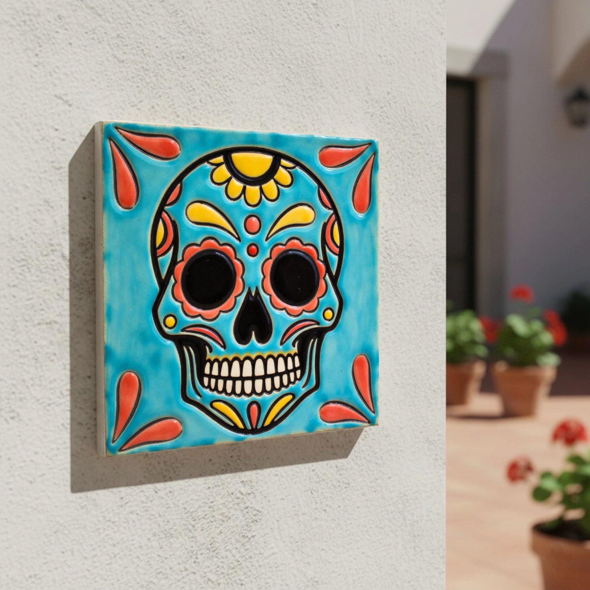 Mexican Sugar Skull · Ceramic Wall Tile — Vibrant Mexican Folk Tile