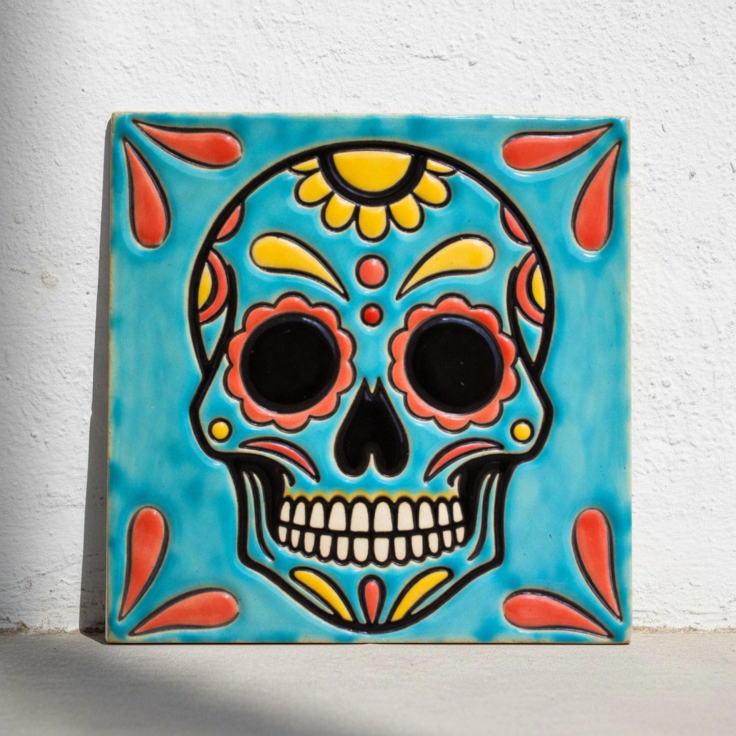 Mexican Sugar Skull · Ceramic Wall Tile — Vibrant Mexican Folk Tile