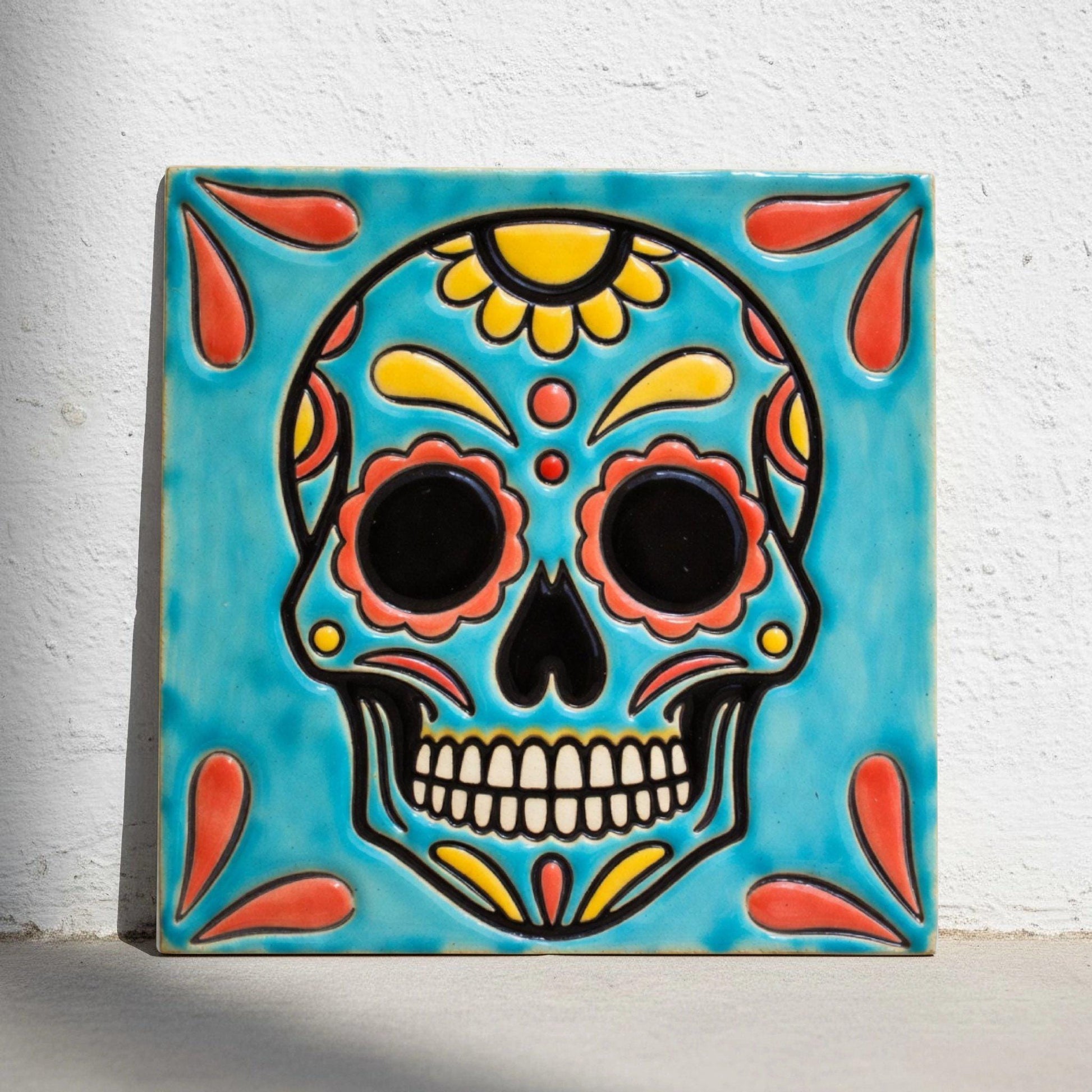 Mexican Sugar Skull · Ceramic Wall Tile — Vibrant Mexican Folk Tile