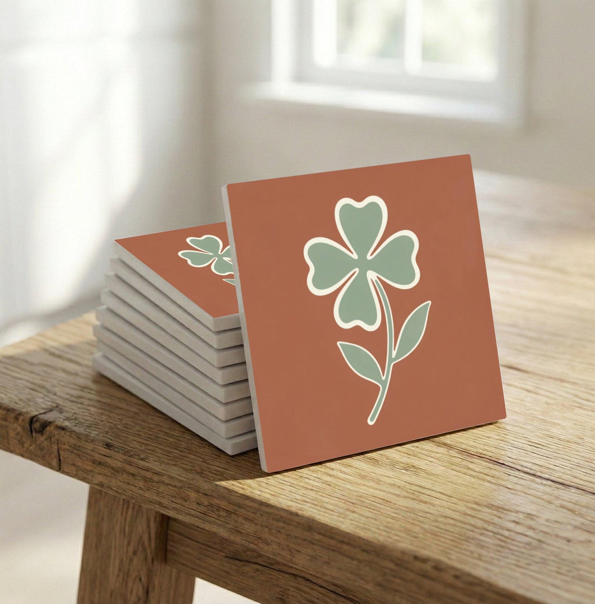 Azulejo Fiore di Trifoglio Minimalista — Decoro Natura