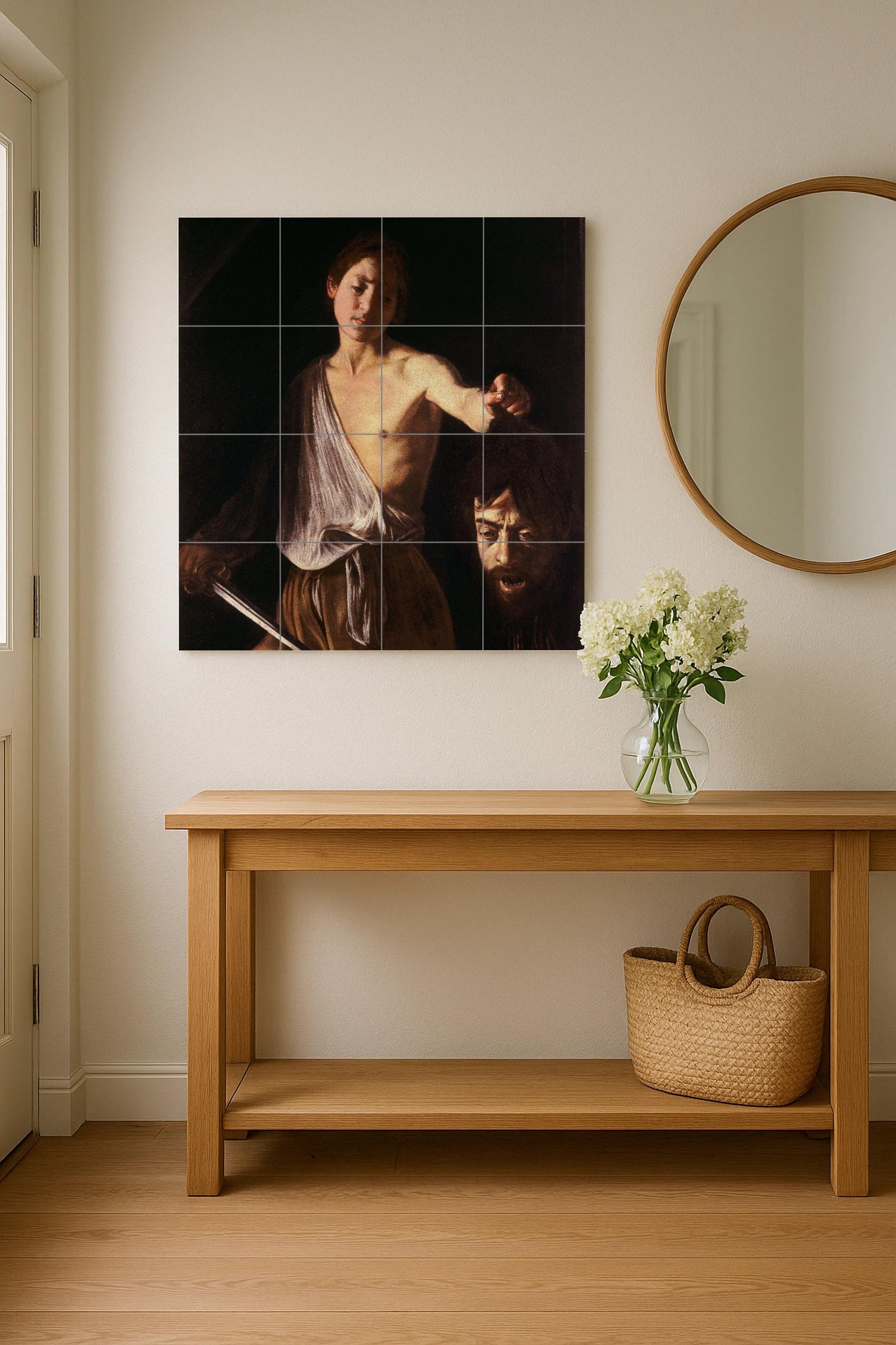 David mit die cabeza von Goliat von Caravaggio — Fliesen-Wandbild aus Keramik · Ornamentales Wandpaneel