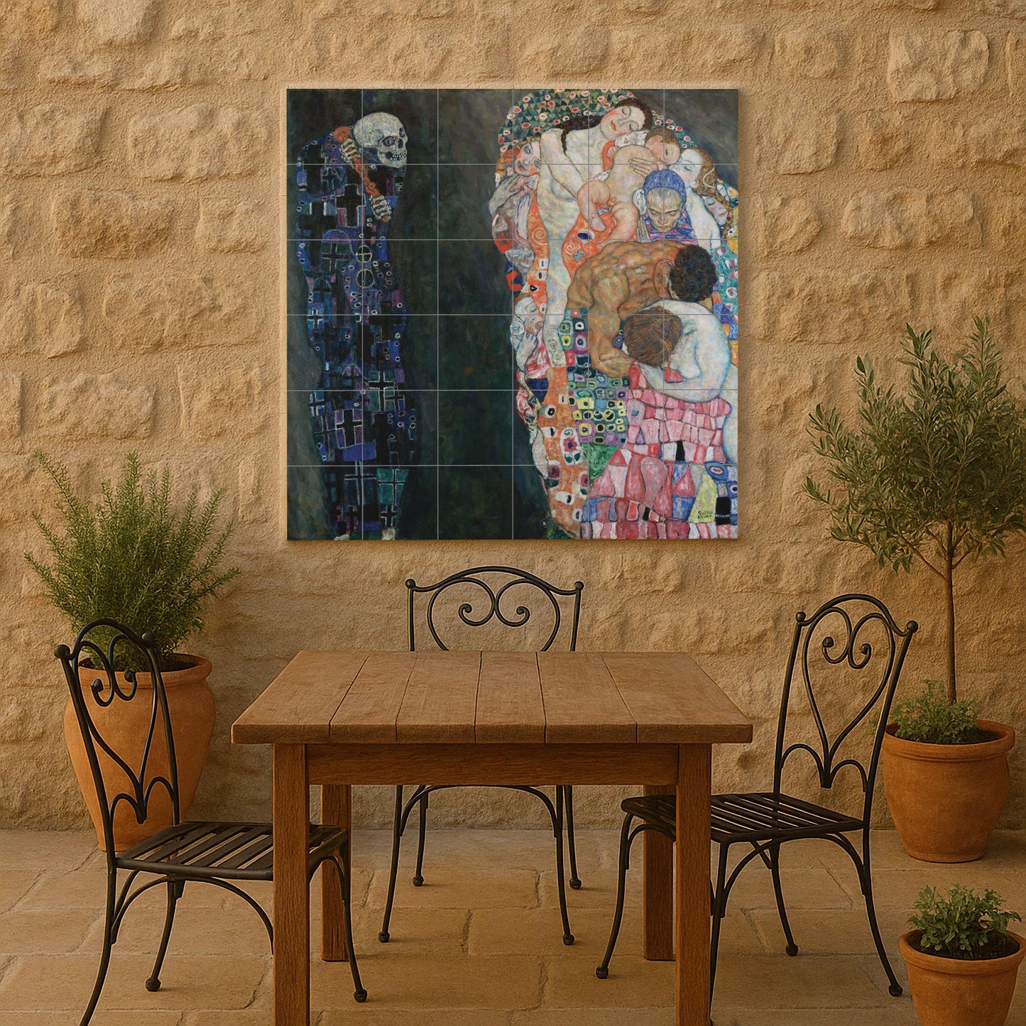 Muerte et Vie de Gustav Klimt — Fresque Murale en Carreaux de Céramique · Panneau Mural Ornemental