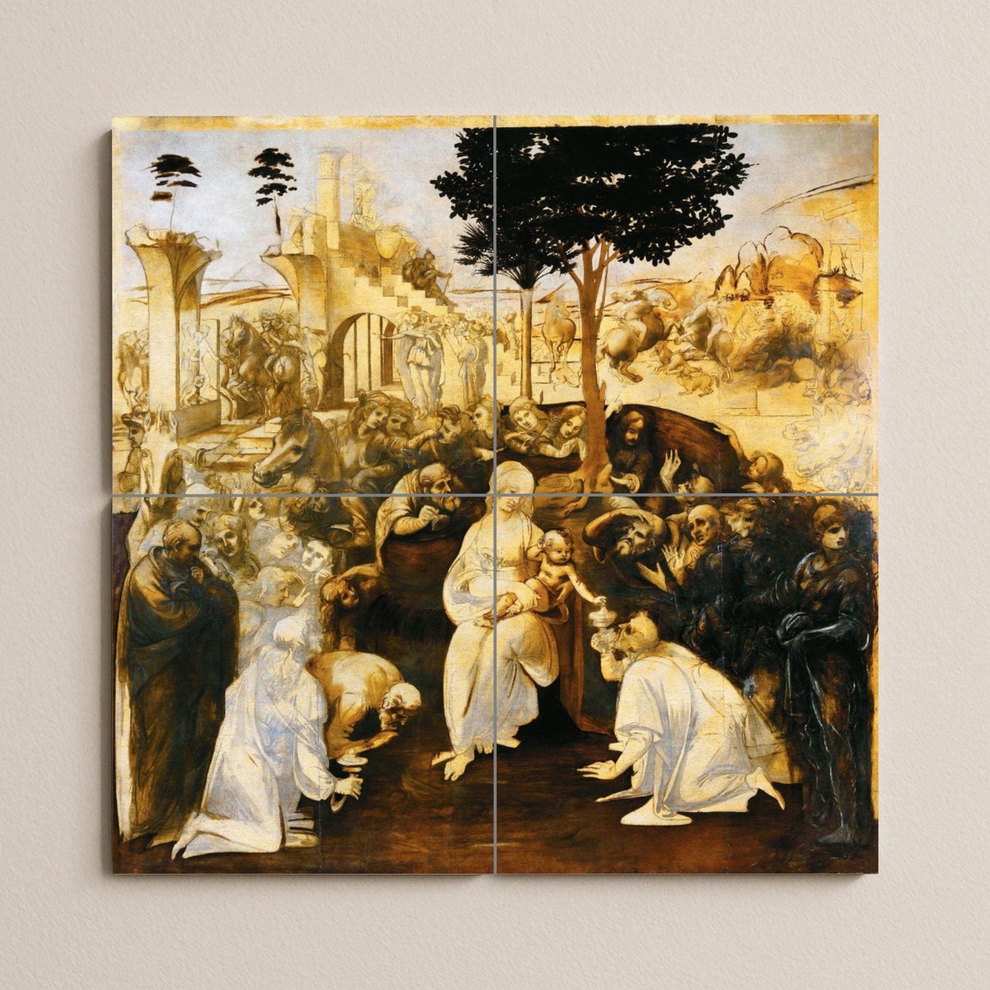 Adoration des Mages de Léonard de Vinci — Fresque à Motifs Décoratifs, Art Mural en Céramique